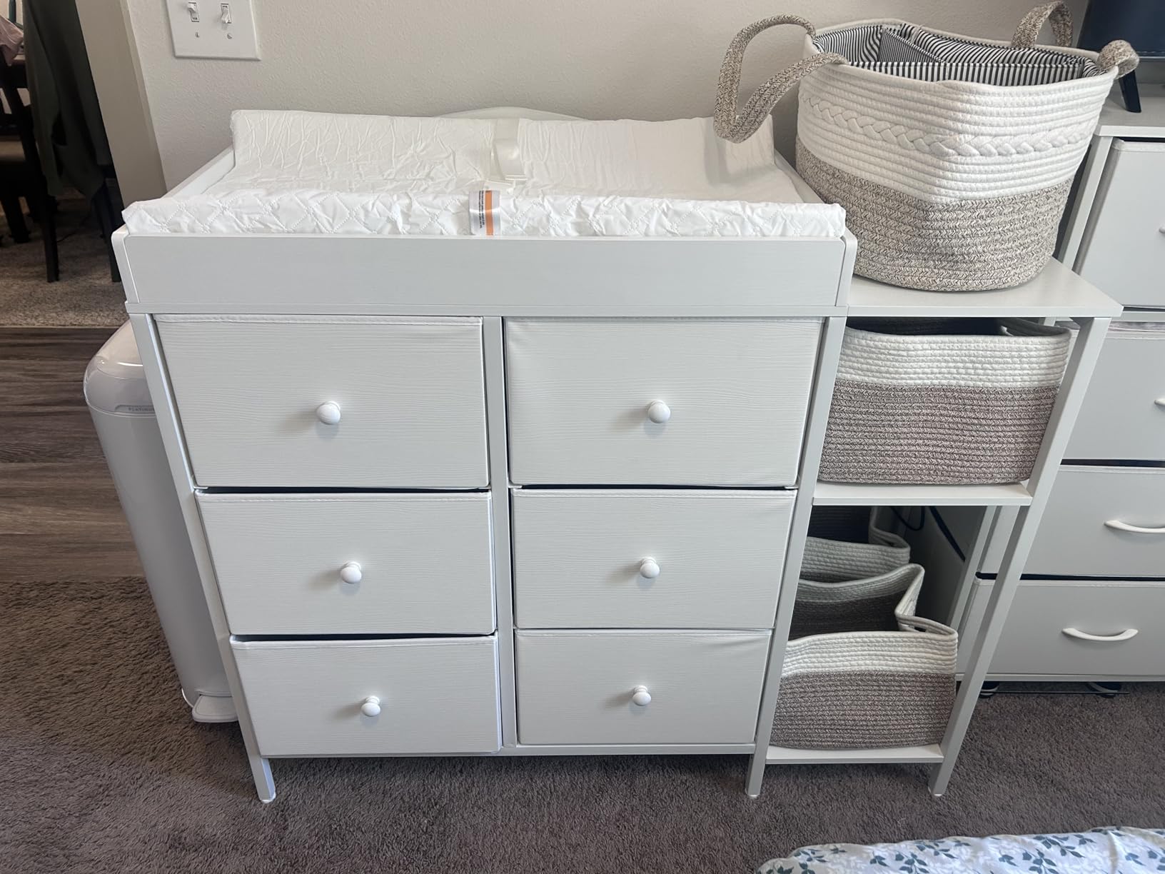 BOLUO Baby Dresser with Changing Table Top, Black Changing Table Dresser with 6 Fabric Drawers Diaper Changing Station with Storage Shelf for Nursery Modern customer photo 2