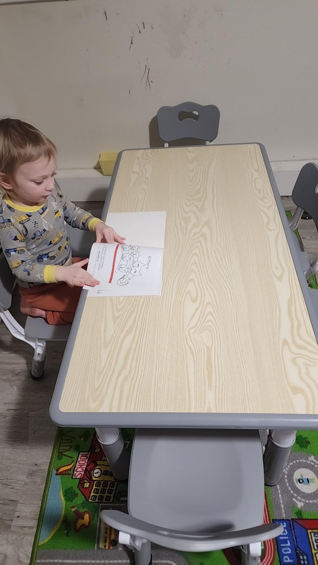 LulliSpace Kids Table and 6 Chairs Set,Height Adjustable Children Table & Chair,Toddlers Study Multi-Activity Table with 47.2