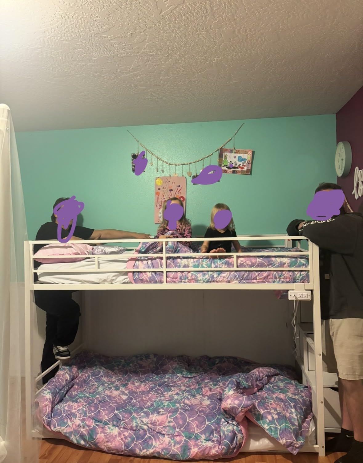 ADORNEVE Low Bunk Bed Twin Over Twin with Storage Stairs, White customer photo 1