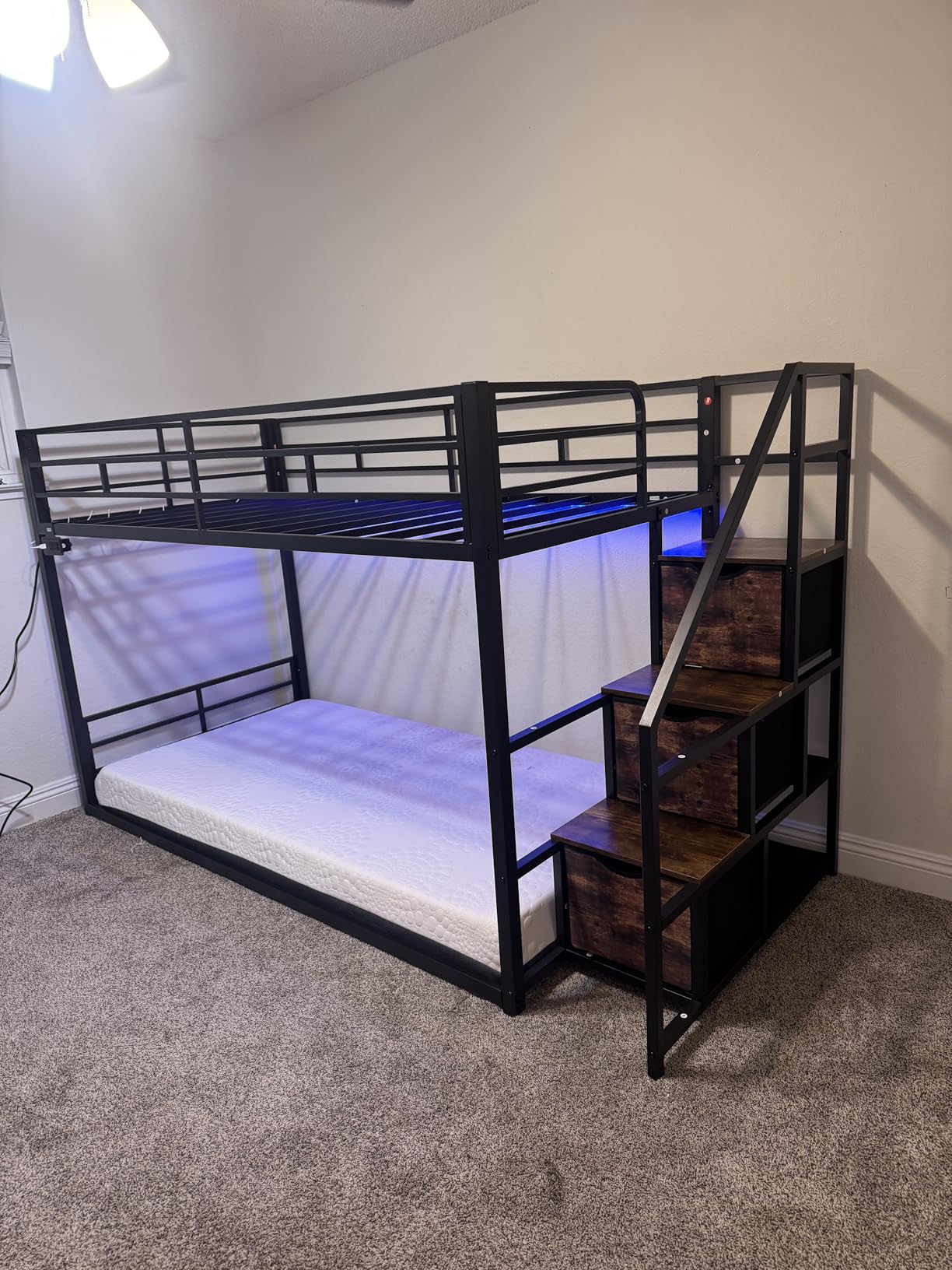 ADORNEVE Low Bunk Bed Twin Over Twin with Storage Stairs, White customer photo 2
