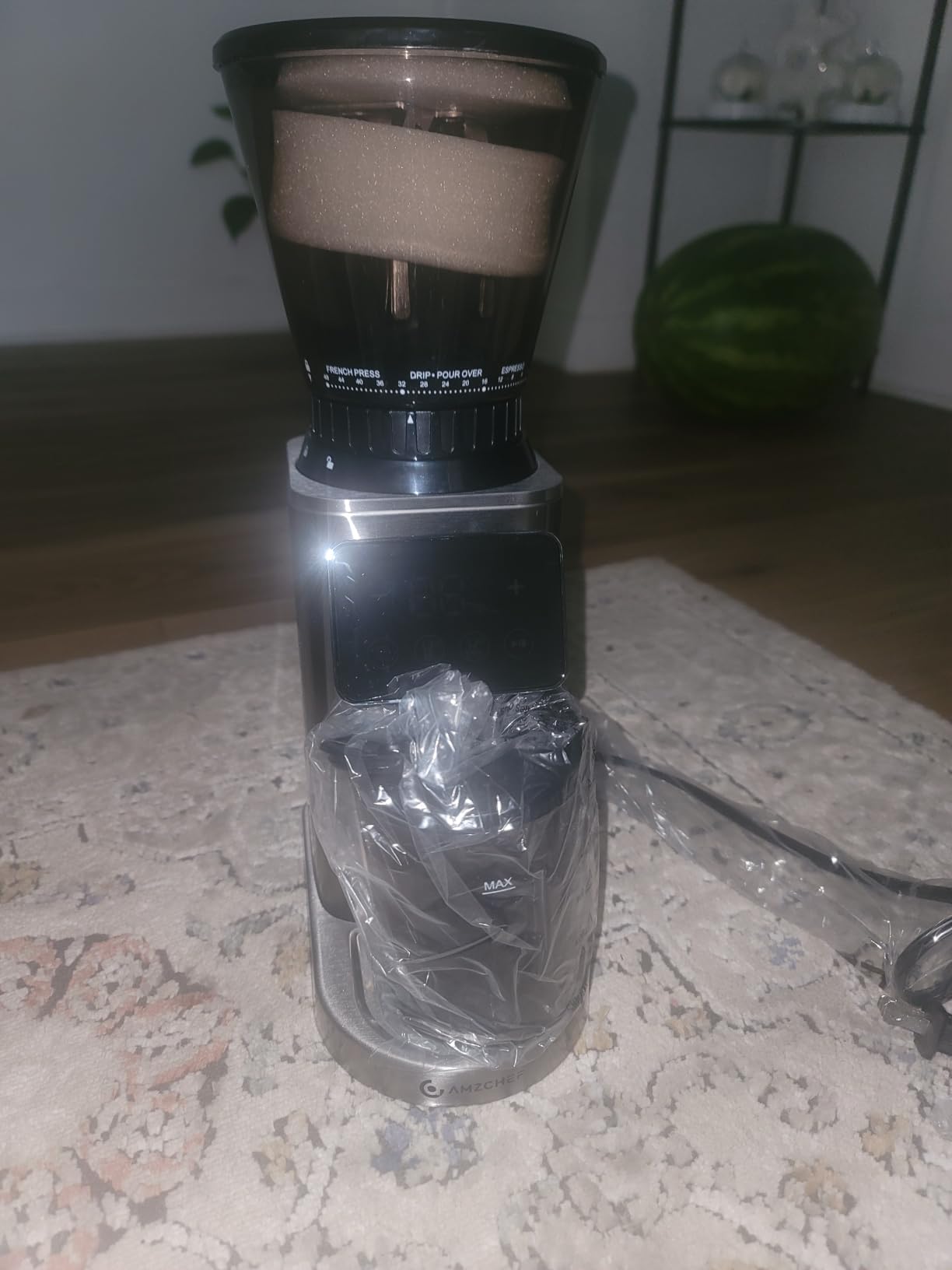AMZCHEF Burr Coffee Grinder, 48 Settings, Less Static Mess, Metallic Silver customer photo 1
