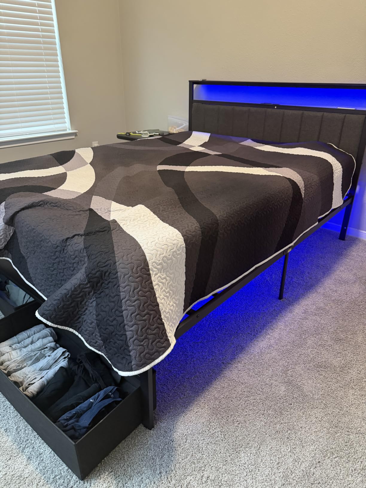 Furnulem Queen Bed Frame with Storage Drawers and Upholstered Headboard customer photo 1