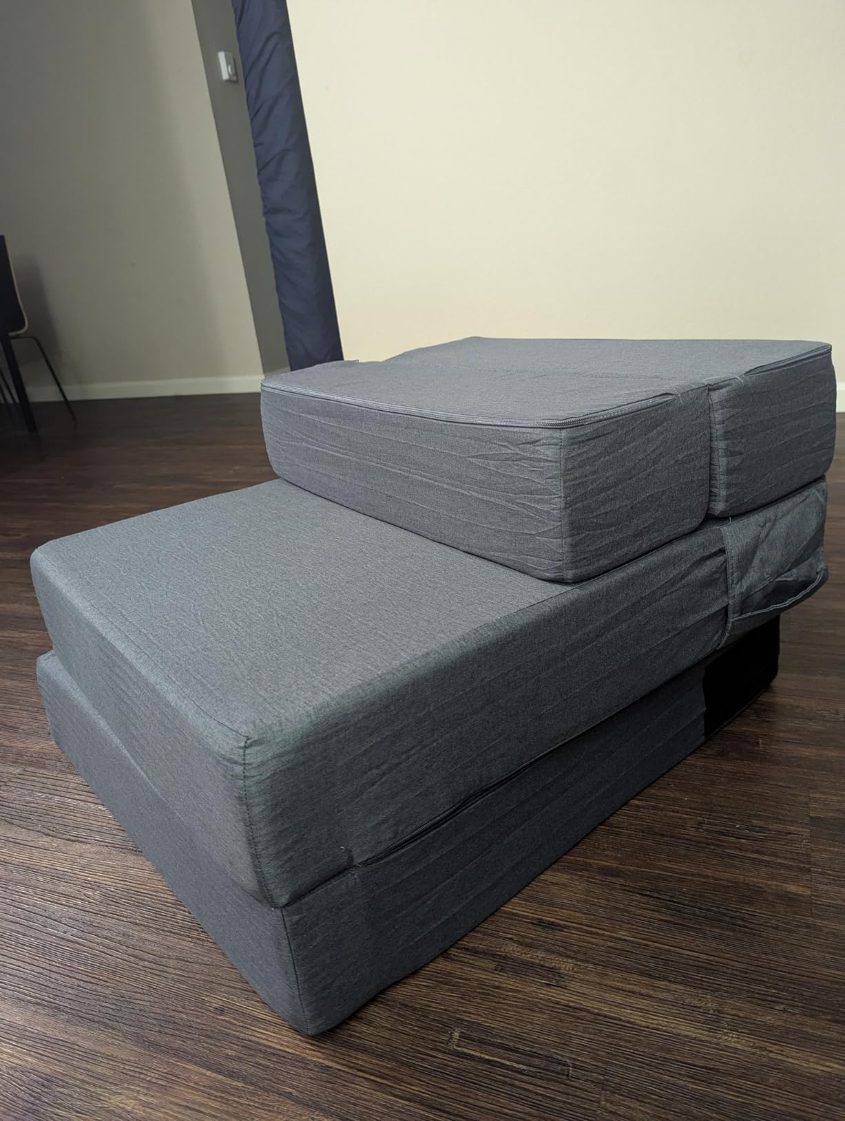 JKMAX Twin Size Folding Sofa Bed - 4 in 1 Convertible Sleeper Chair with Pillow - High Density Memory Foam Futon Couch - Foldable Bed for Living Room Bedroom (Beige) customer photo 1