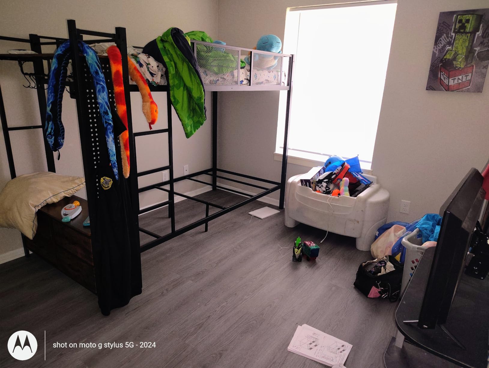 Itaar Metal Bunk Bed Full Over Full with Hall Tree, Power Outlet, LED Bunk Bed with 6 Storage Drawers, Bed with 13‘’ Safety Guardrail & Ladders for Kids and Teen, 400lb Weight Capacity, Rustic Brown customer photo 1