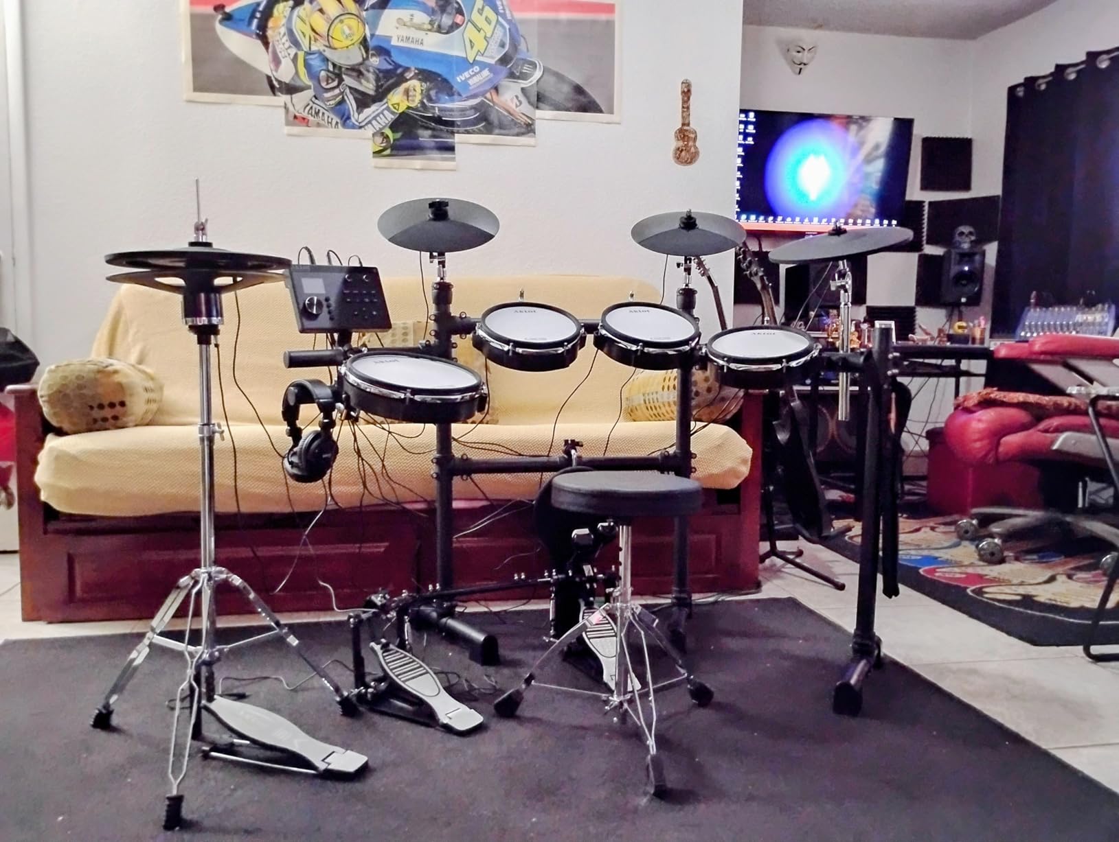 AKLOT Expanded-Size Electric Drum Set: 12'' Two-Piece Standalone Hi-Hat, Independent Kick Drum and 10'' Dual-Zone Snare, 12'' Triple-Zone Ride Cymbal, All Mesh Heads, 460 Sounds, Mesh Bass Drum, White customer photo 1