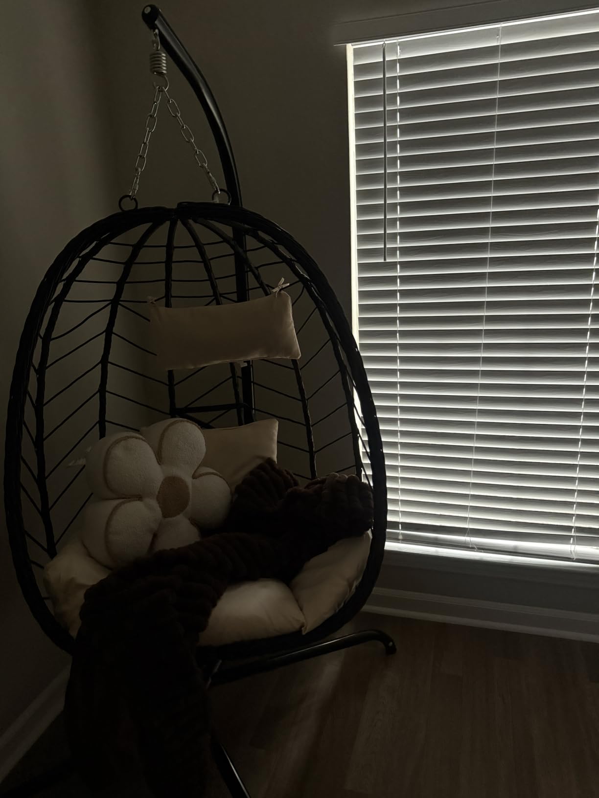 LEX CRAFT Hanging Egg Chair with Stand, Swinging Egg Chair Outdoor Indoor, Hanging Basket Chair with Cushion, Patio Wicker Hammock Chair 350lbs Capacity (Gery-Gery) customer photo 2