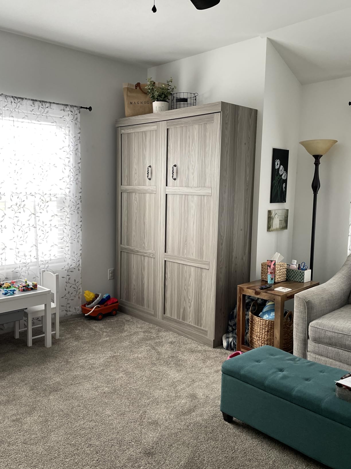 RuiSiSi Queen Size Hideaway Murphy Bed with Storage Shelf, White customer photo 2