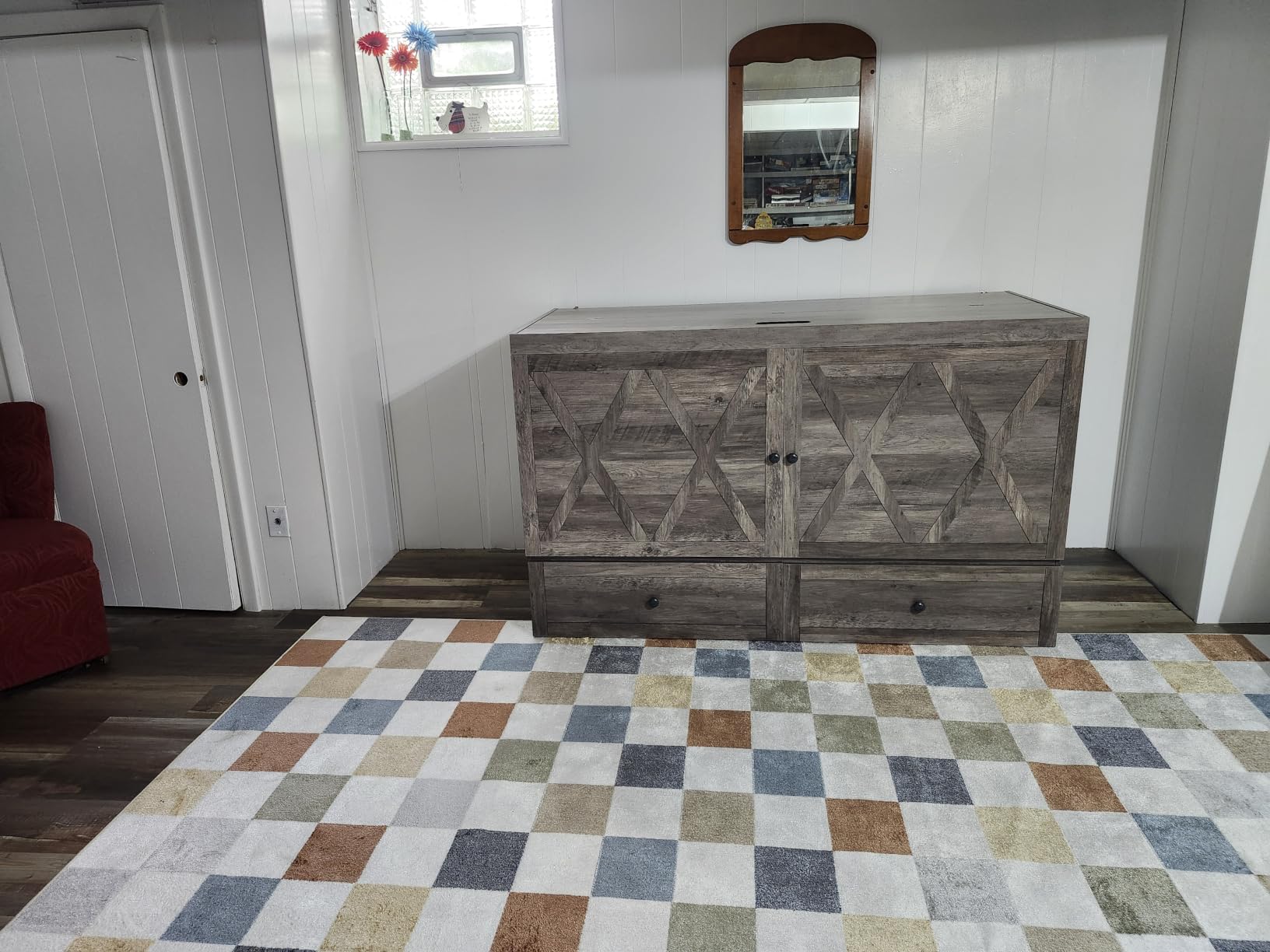 Mjkone Queen Size Murphy Bed, Cabinet Bed Queen with Mattress Included, Built-in Charging Station, Storage Drawers, Murphy Cabinet Beds Hidden Wall Beds for Guest Room, Apartment - Natural Wood Color customer photo 2