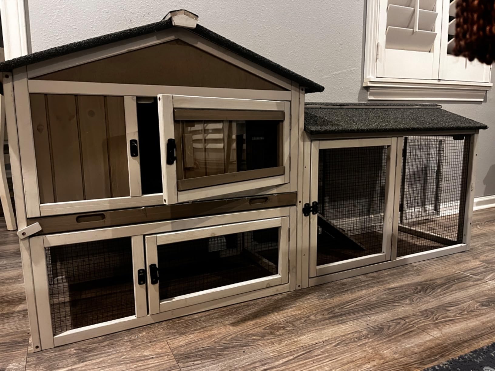 Large Rabbit Hutch Outdoor Indoor Bunny Hutch with Double Runs on Wheels customer photo 1