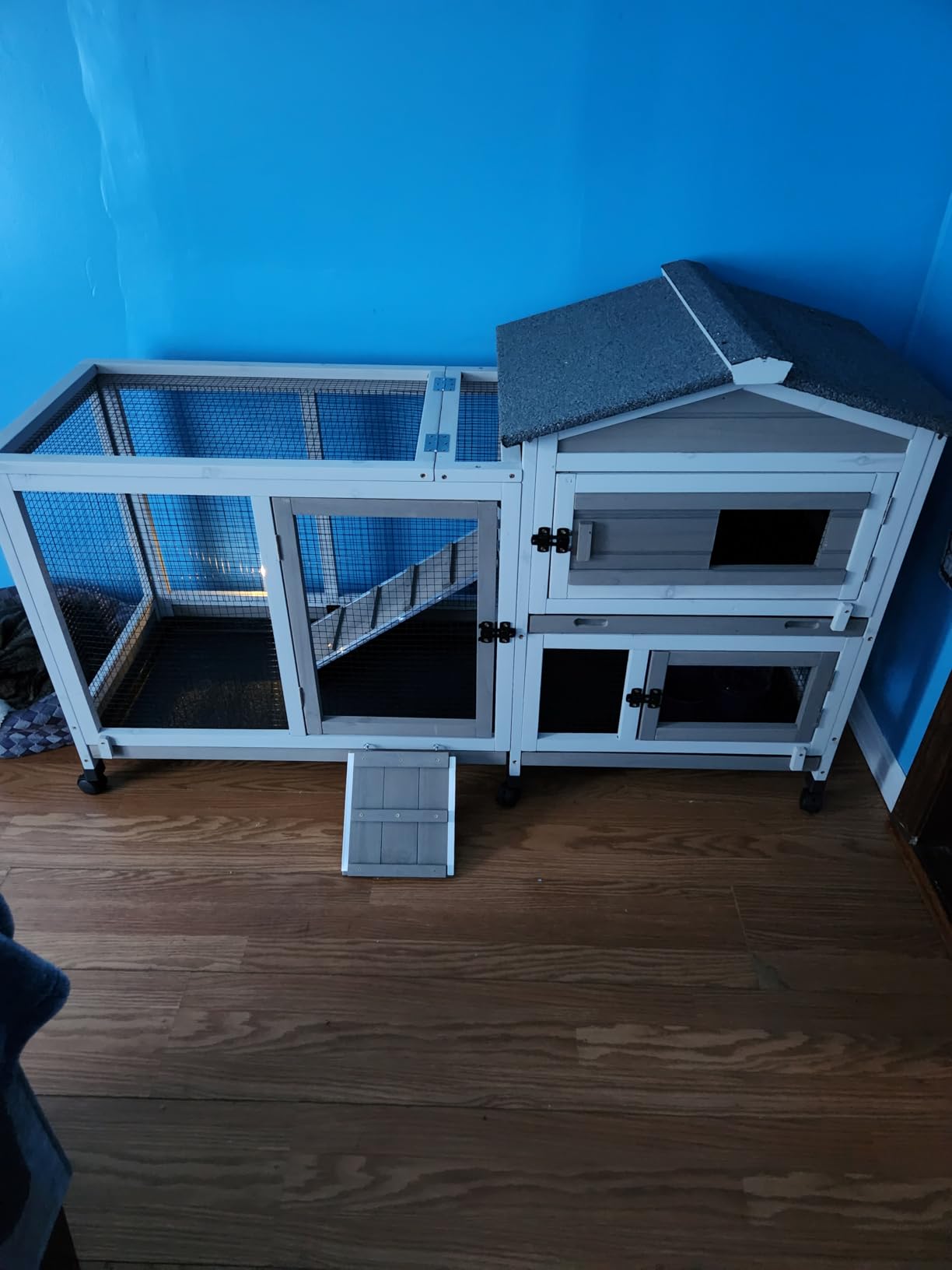 Large Rabbit Hutch Outdoor Indoor Bunny Hutch with Double Runs on Wheels customer photo 2