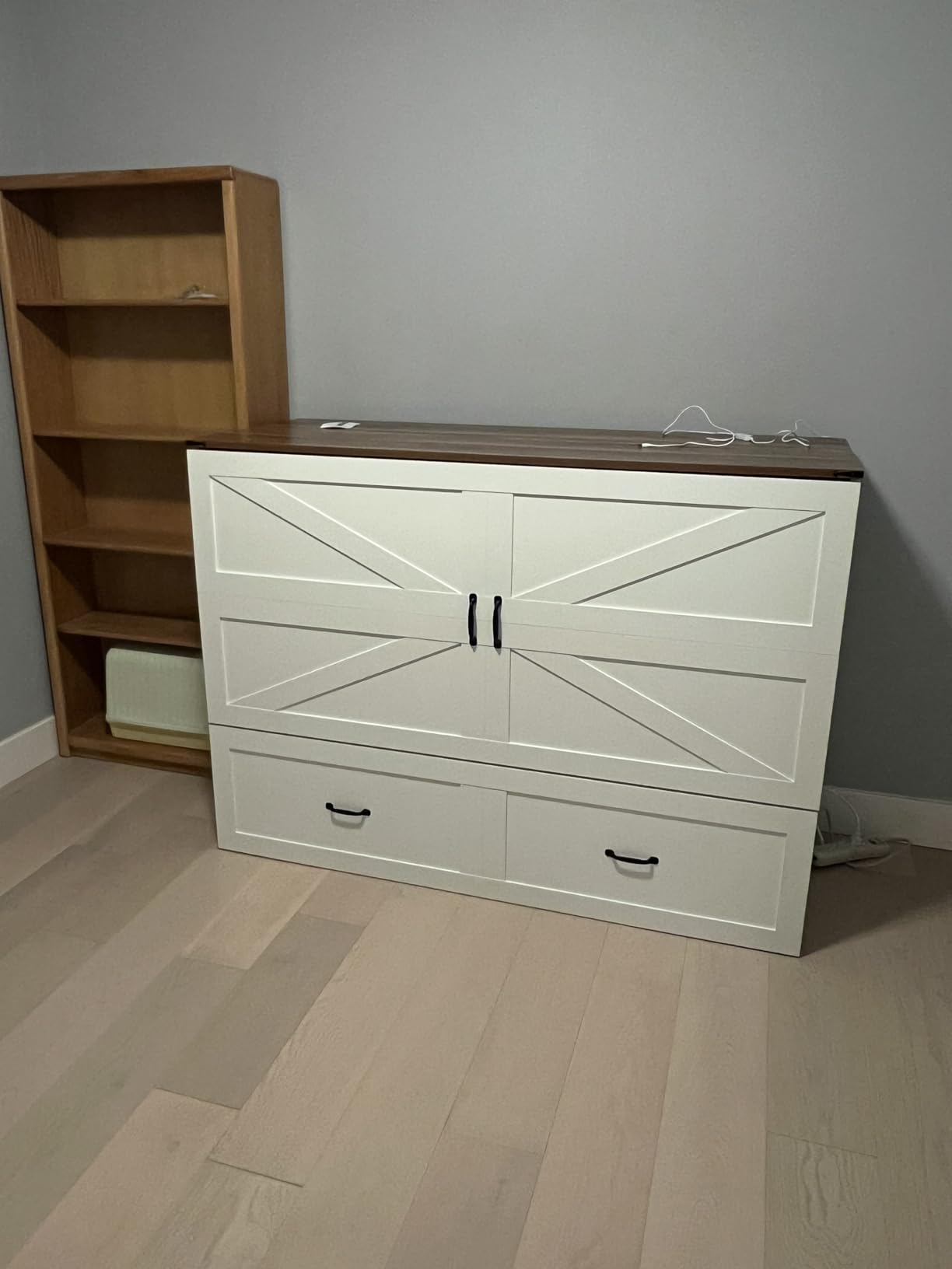 KCGKCG Murphy Bed with Storage & Charging Station, Murphy Cabinet Bed with Large Drawer for Guest Bedroom, Living Room, Office or Small Room, Full Foldable Platform Bed (Grey, Full) customer photo 1
