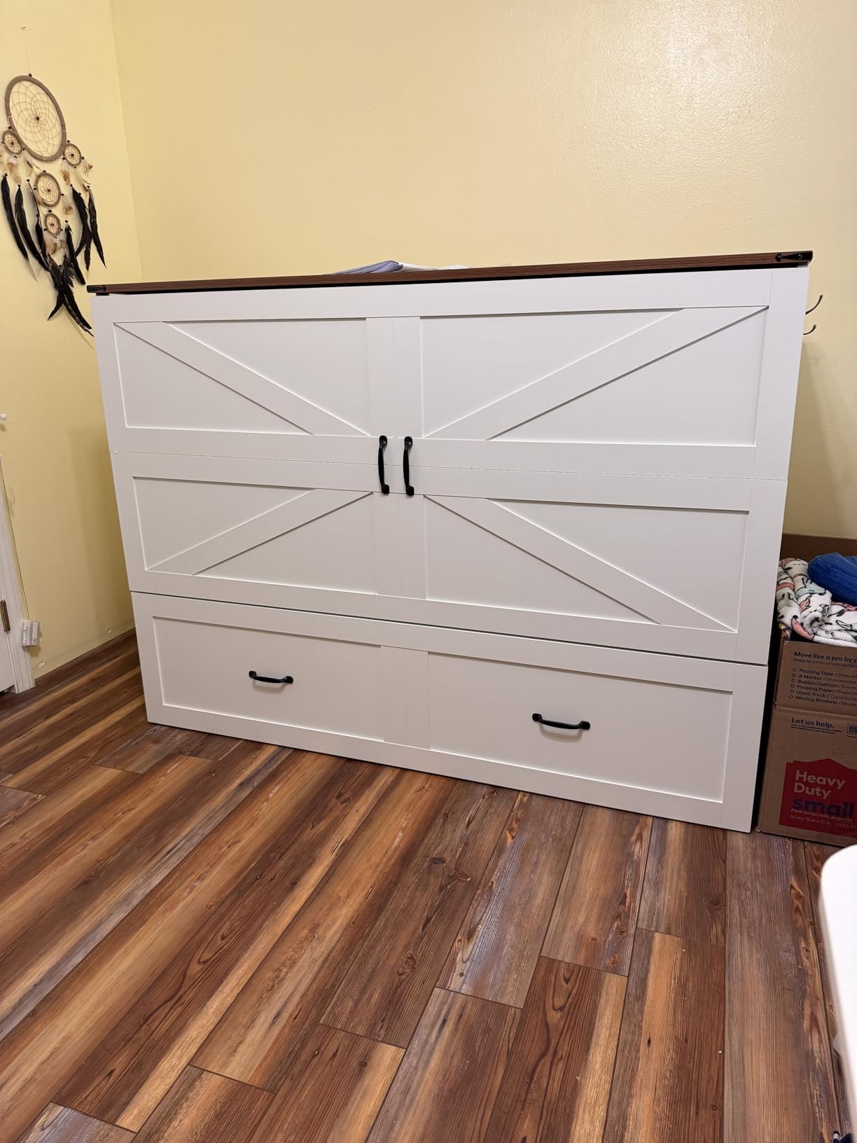 KCGKCG Murphy Bed with Storage & Charging Station, Murphy Cabinet Bed with Large Drawer for Guest Bedroom, Living Room, Office or Small Room, Full Foldable Platform Bed (Grey, Full) customer photo 2