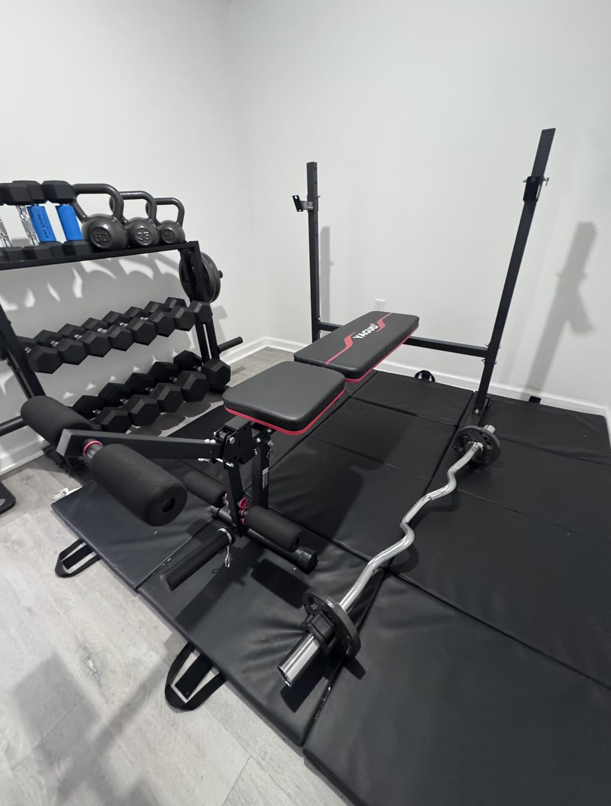 Weight Bench Set, 880LBS Adjustable Bench Press Set with Leg Extension and Barbell Rack, Safety Bar Catches, Fasting Foldable Workout Benches for Home and Gym customer photo 1