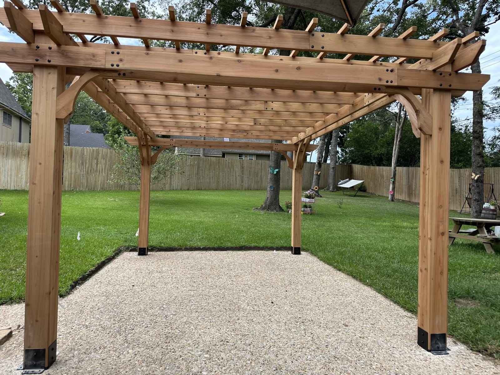 Backyard Discovery Beaumont 10' x 10' Traditional Cedar Wood Pergola Kit with Trellis Roof, All-Season Durability, High-Wind Rating, PowerPort, Shade for Outdoor Patio, Deck, Garden, and Entertaining customer photo 1