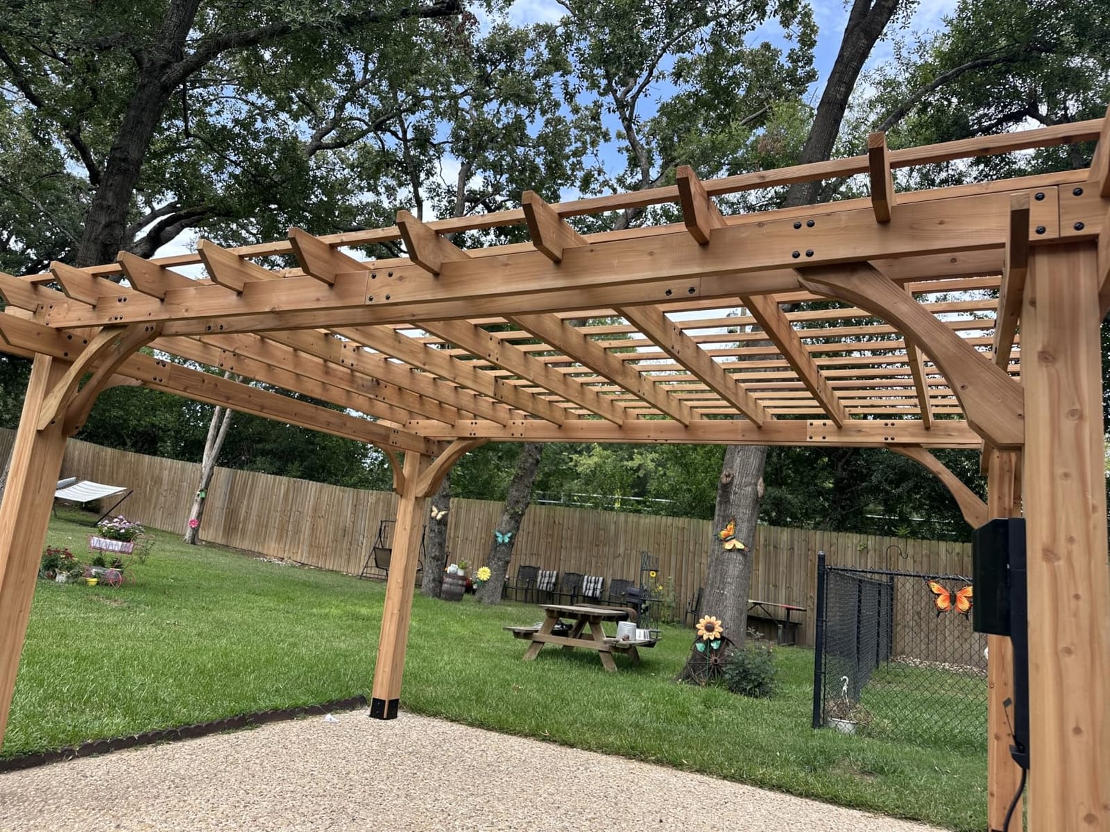 Backyard Discovery Beaumont 10' x 10' Traditional Cedar Wood Pergola Kit with Trellis Roof, All-Season Durability, High-Wind Rating, PowerPort, Shade for Outdoor Patio, Deck, Garden, and Entertaining customer photo 2