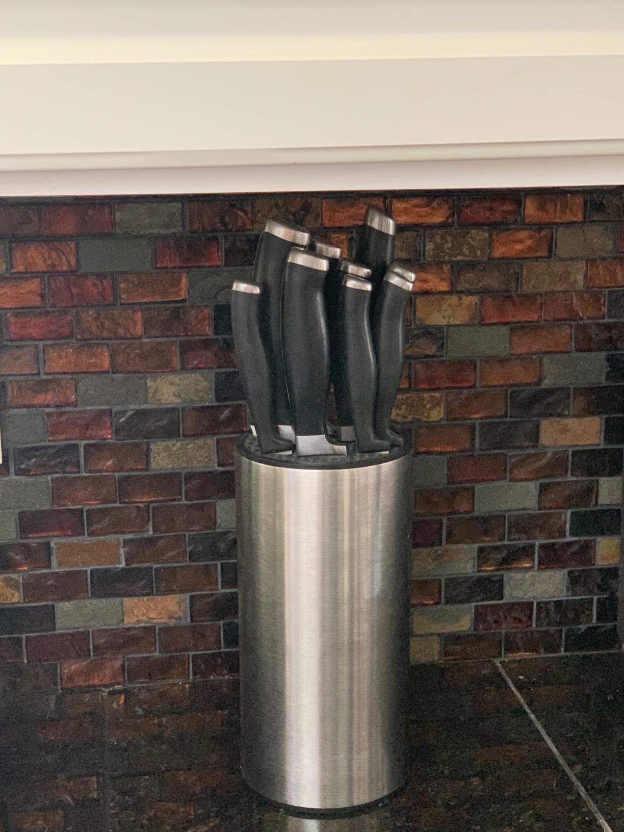 Universal Knife Block - Stainless Steel Kitchen Knife Holder Without Knives - Round Space -Saver Knife Storage Stand safely stores knives while keeping blades clean and sharp customer photo 1