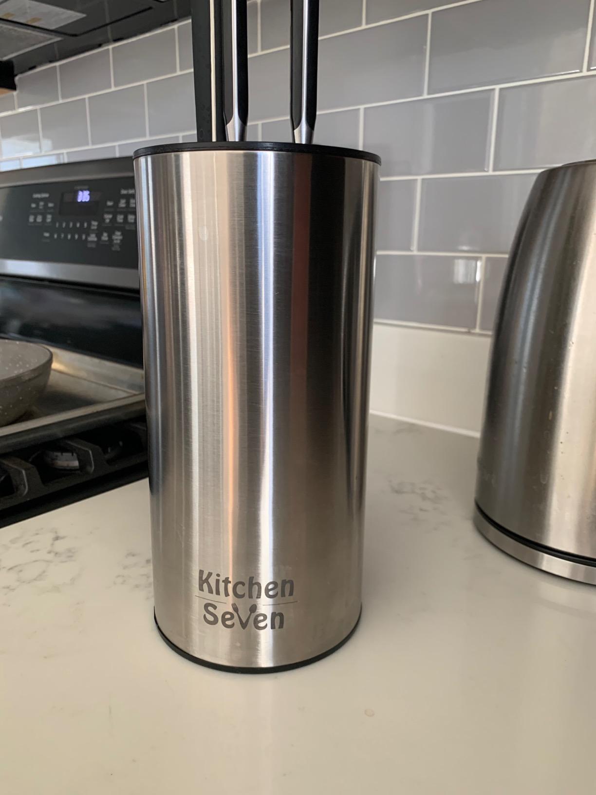 Universal Knife Block - Stainless Steel Kitchen Knife Holder Without Knives - Round Space -Saver Knife Storage Stand safely stores knives while keeping blades clean and sharp customer photo 2