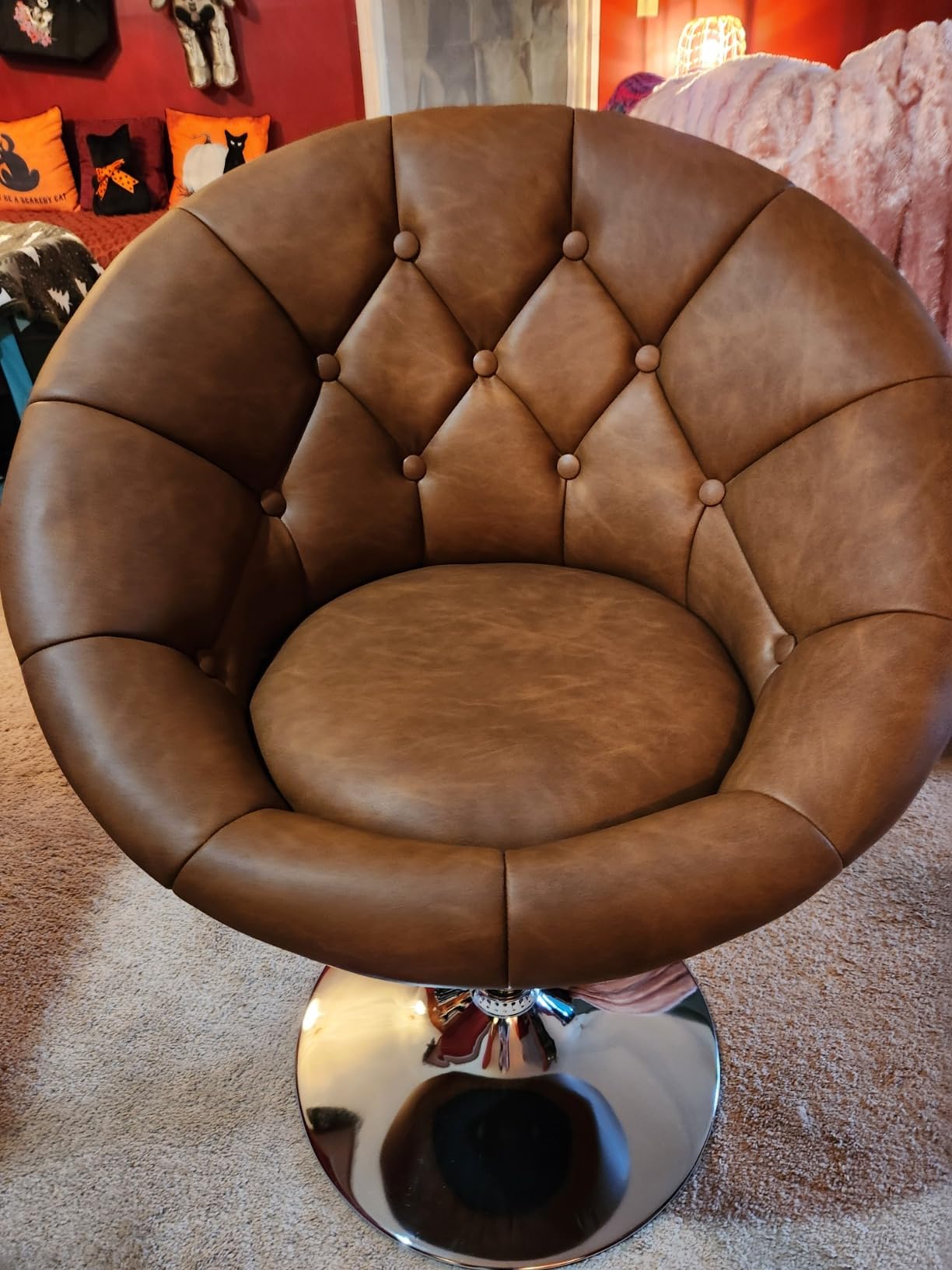 Yaheetech Adjustable Swivel Vanity Chair, Leather White Vanity Chair customer photo 1