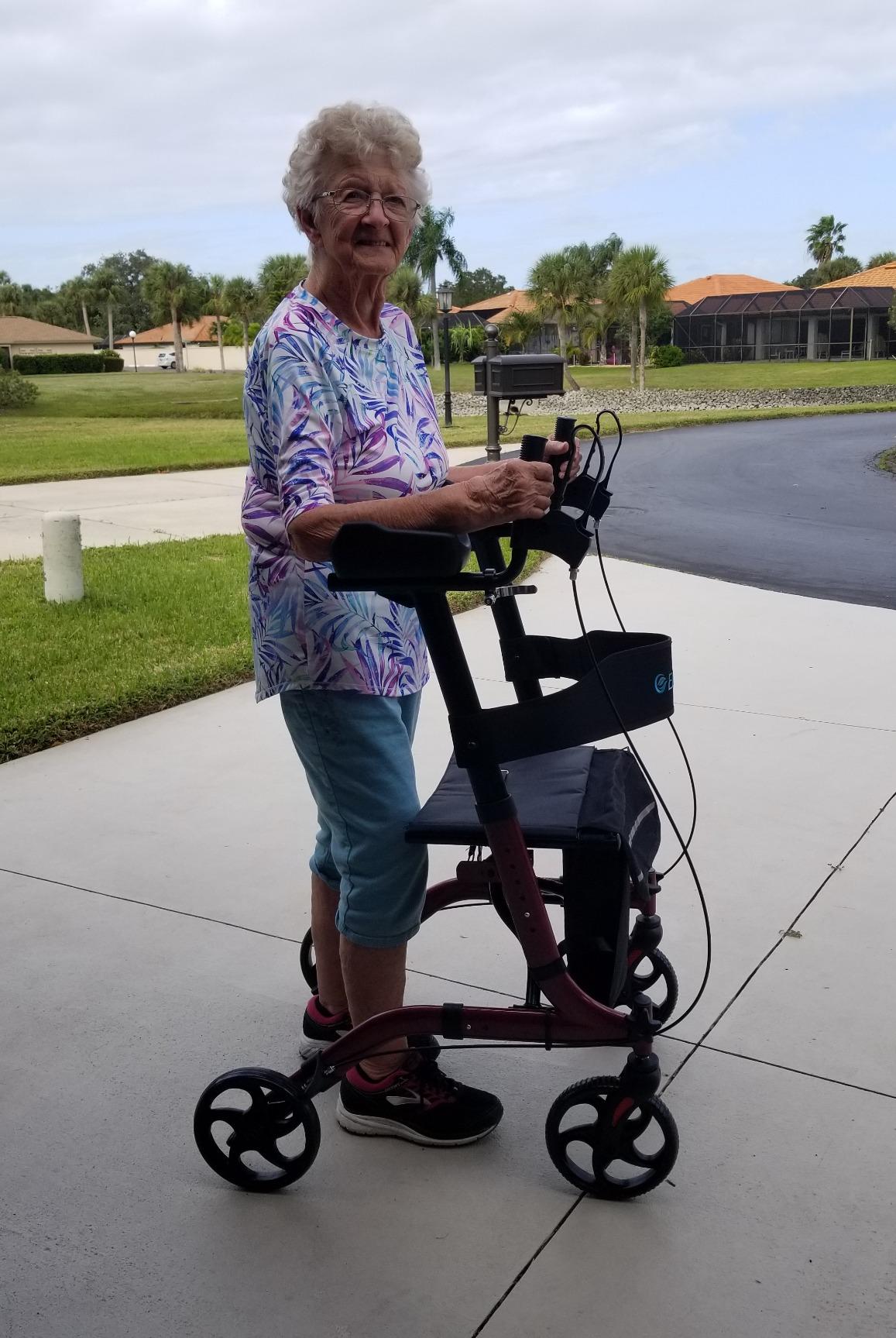 ELENKER Upright Walker, Stand Up Folding Rollator Walker Back Erect Rolling Mobility Walking Aid with Seat, Padded Armrests for Seniors and Adults, White customer photo 1