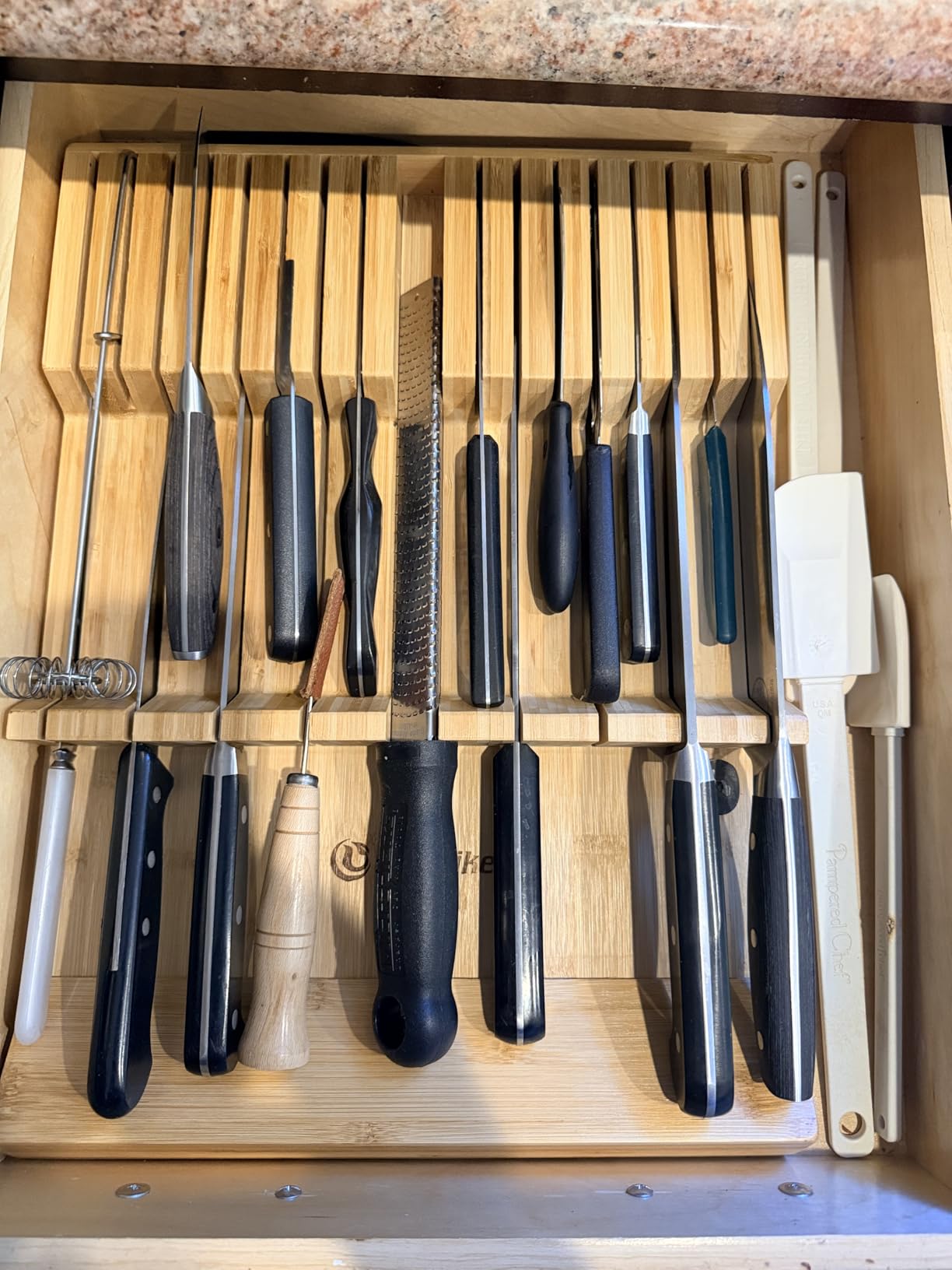 Utoplike In-drawer Knife Block Bamboo Kitchen Knives Drawer Organizer Large customer photo 1