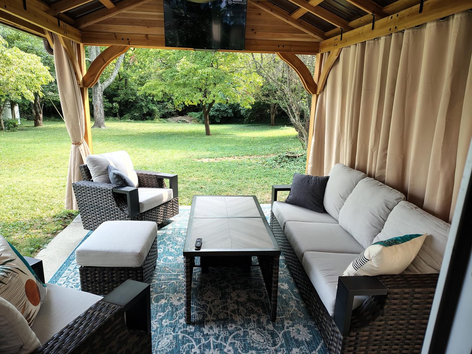 Backyard Discovery Arlington 12' x 12' Cedar Wood Outdoor Gazebo Pavilion with Hardtop Galvanized Steel Peak Roof, Snow Support, Wind Resistance, PowerPort, Shade for Garden, Patio, Deck, Entertaining customer photo 2