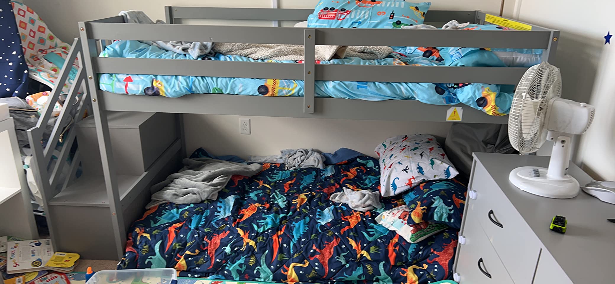 P PURLOVE Twin Over Twin Convertible Bunk Bed with Stairs,Wood Twin Size Bunk Beds with Storage for Kids Teens,Gray customer photo 1