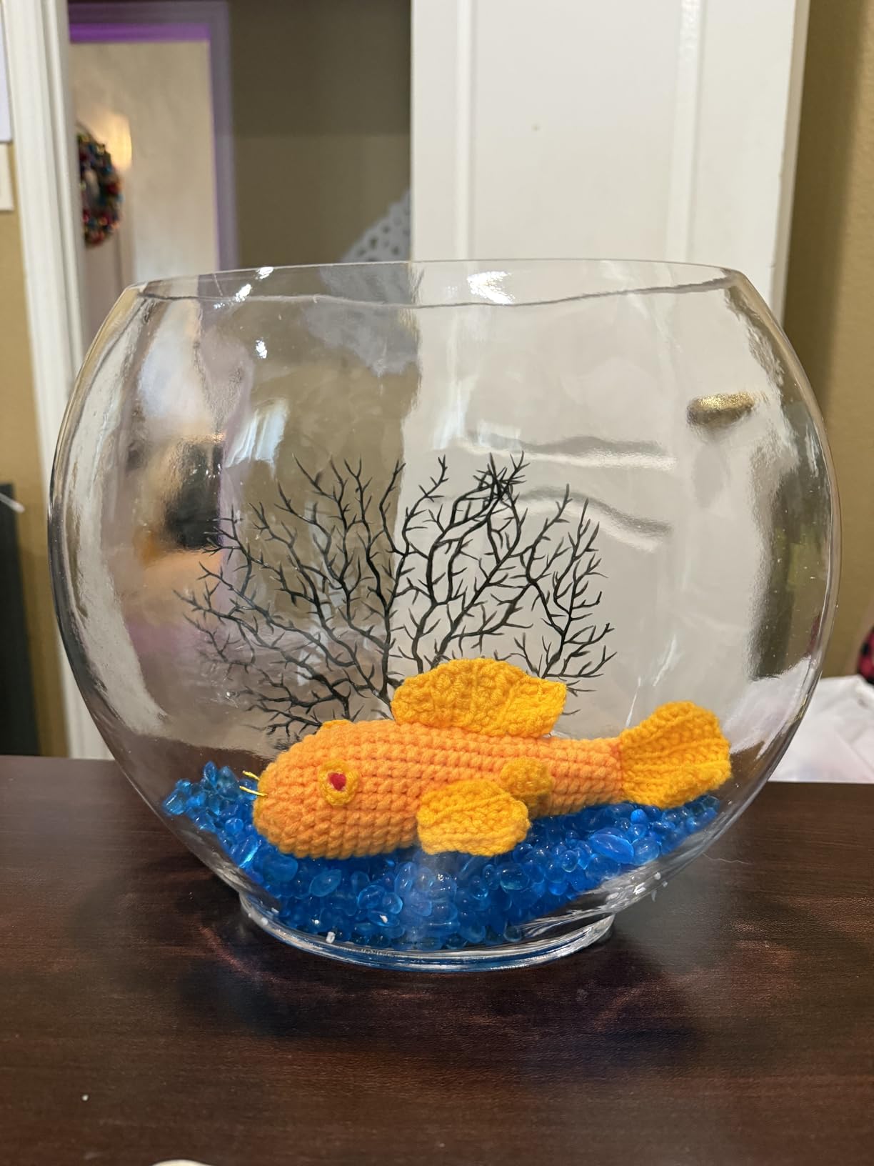 hygger Mini Glass Oblate Fish Bowl Kit, Small Fish Tank Comes with Blue Aquarium Decor Stones and Plastic Fan Branch Tree Ornament customer photo 1