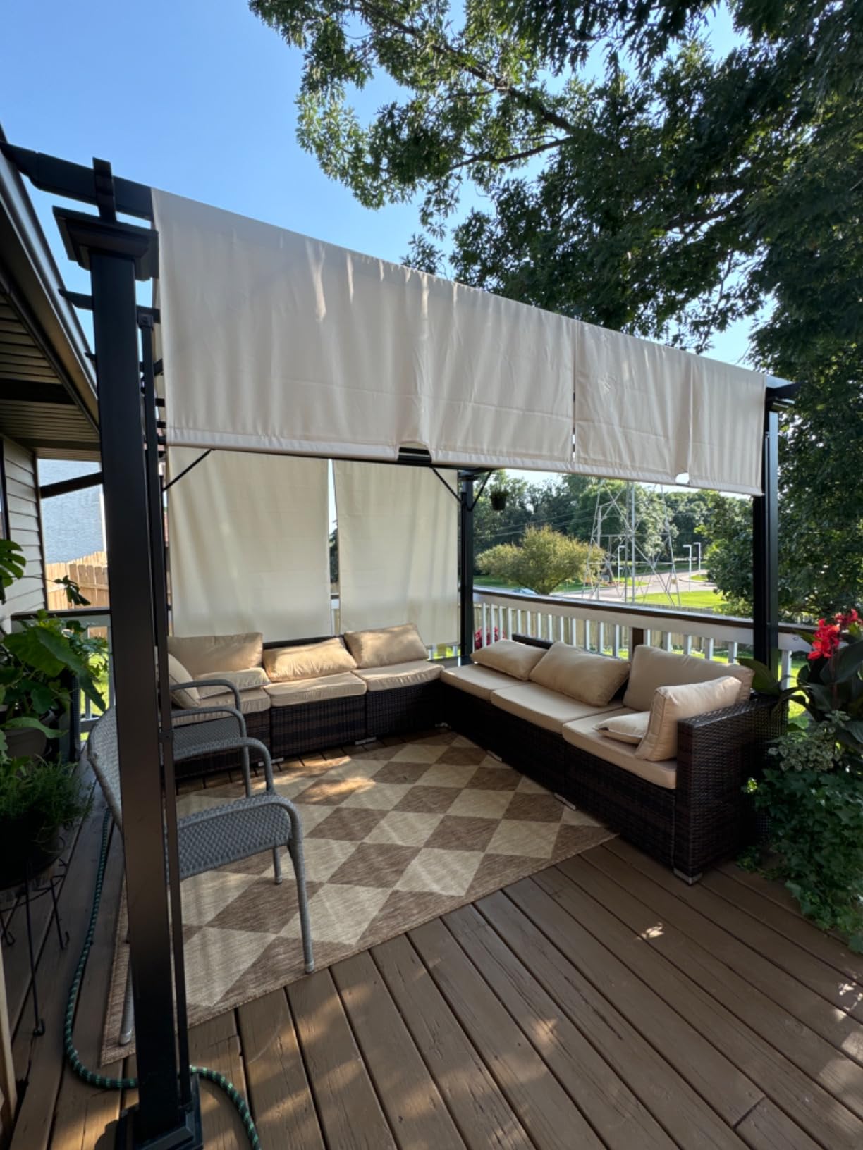 Outsunny 12' x 10' Outdoor Retractable Pergola Canopy with Sun Shade Beige customer photo 2