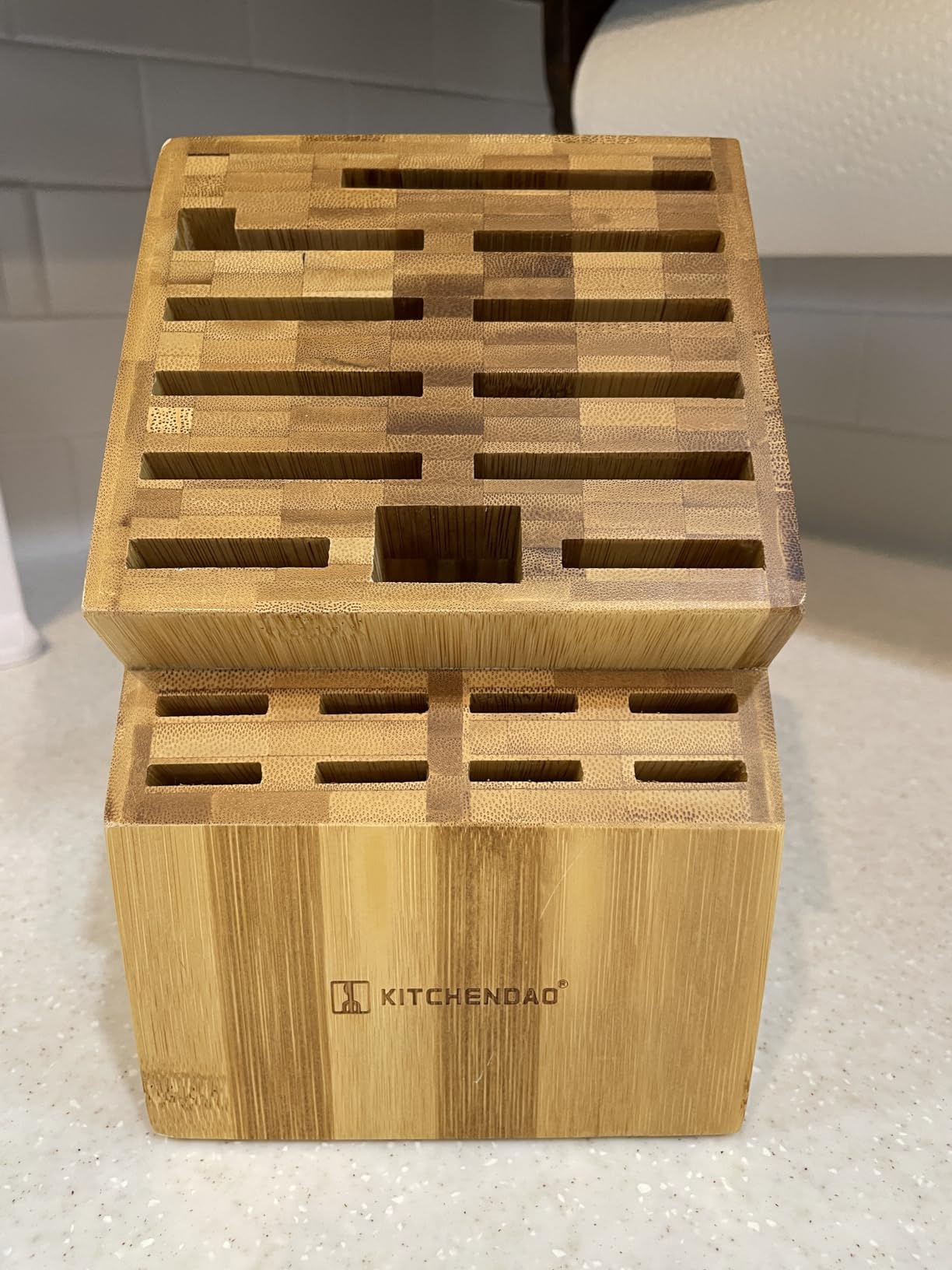 KITCHENDAO 20 Slot Bamboo Knife Block without Knives, Universal Knife Holder for Kitchen, Holding Multiple Types of Knives, Countertop Butcher Block Knife Stand for Easy Kitchen Storage customer photo 2