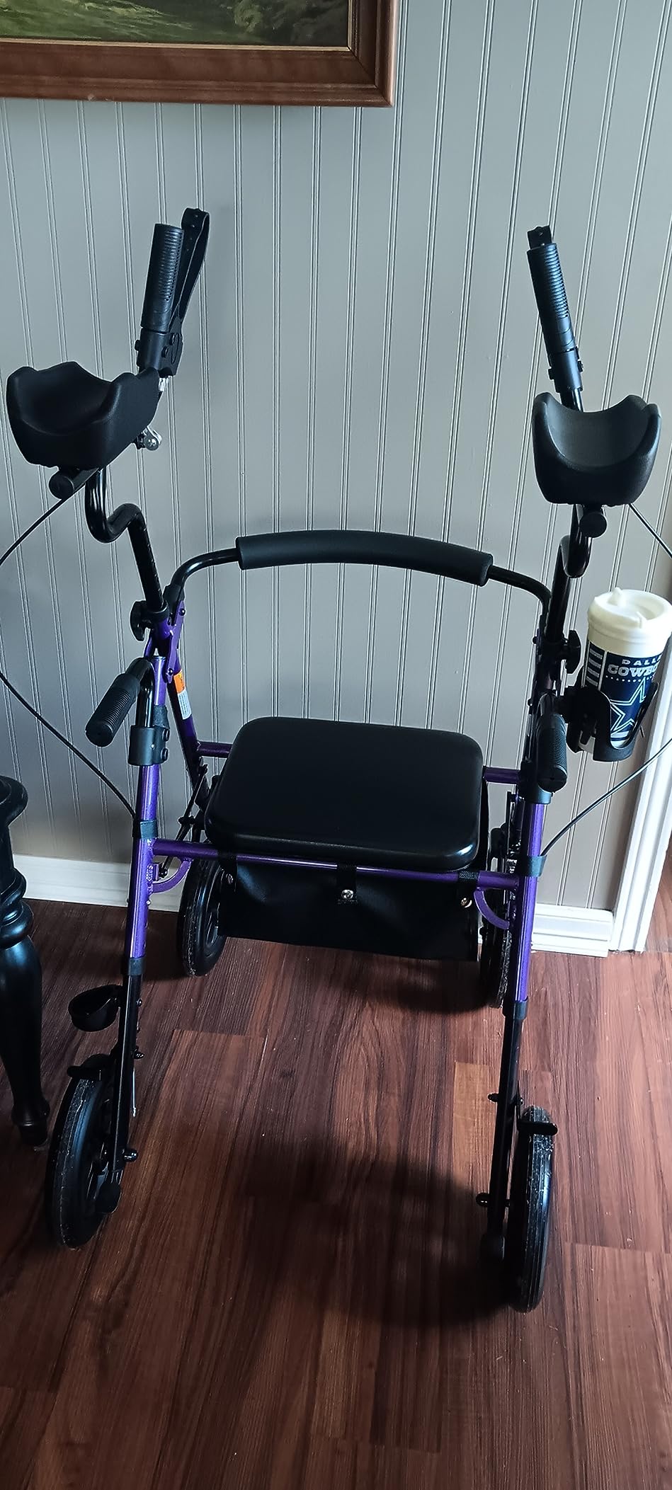 ELENKER All-Terrain Upright Rollator Walker, Stand Up Rolling Walker with 10’’Big PU Wheels and Adjustable Padded Armrests for Seniors from 4’8”to 6'4”, Red customer photo 2