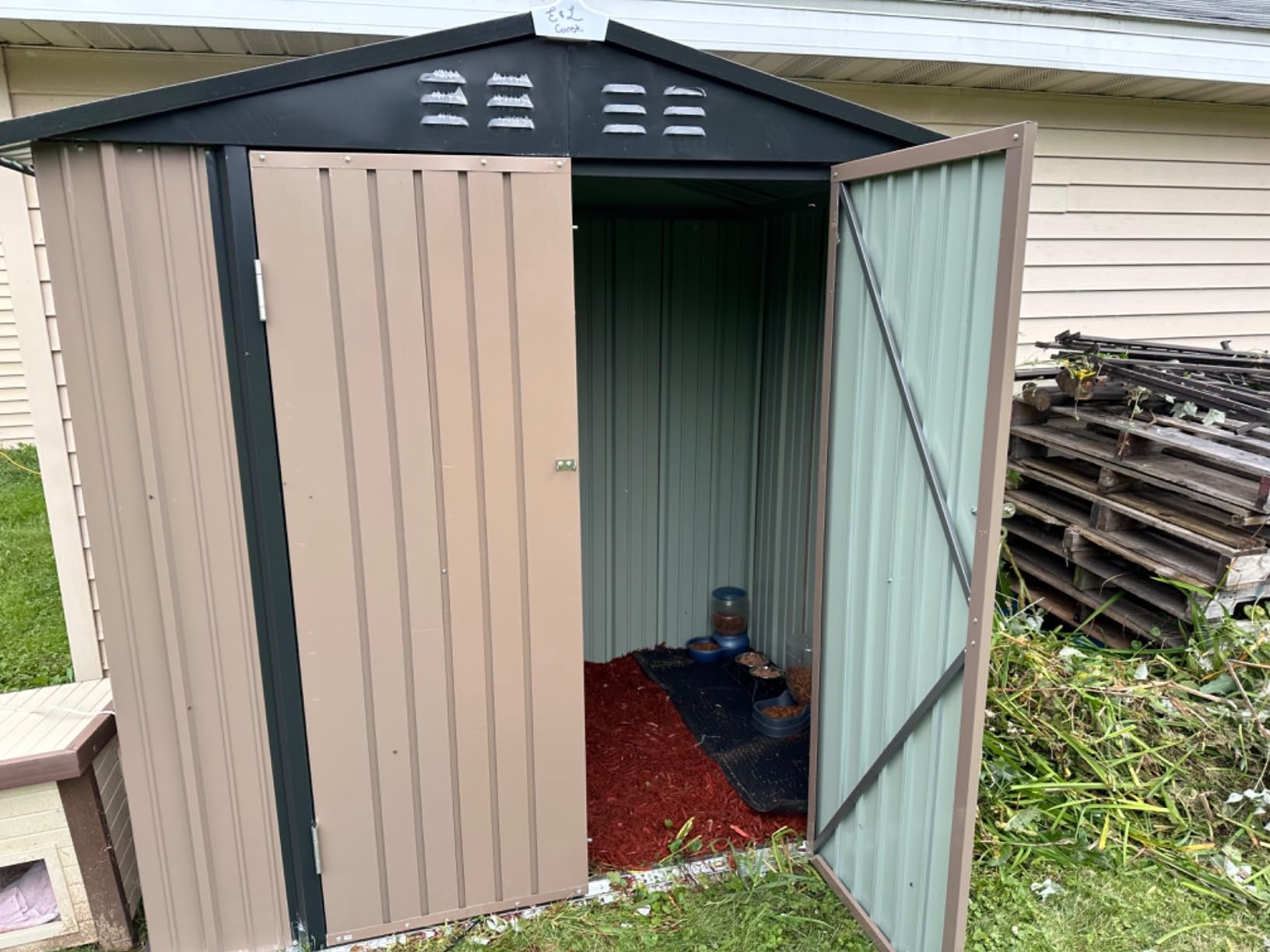 Flamaker 6x8 FT Storage Shed Waterproof Metal Garden Shed with Lockable Door Utility Tool Shed Outdoor Storage for Backyard, Patio and Lawn, Brown customer photo 2
