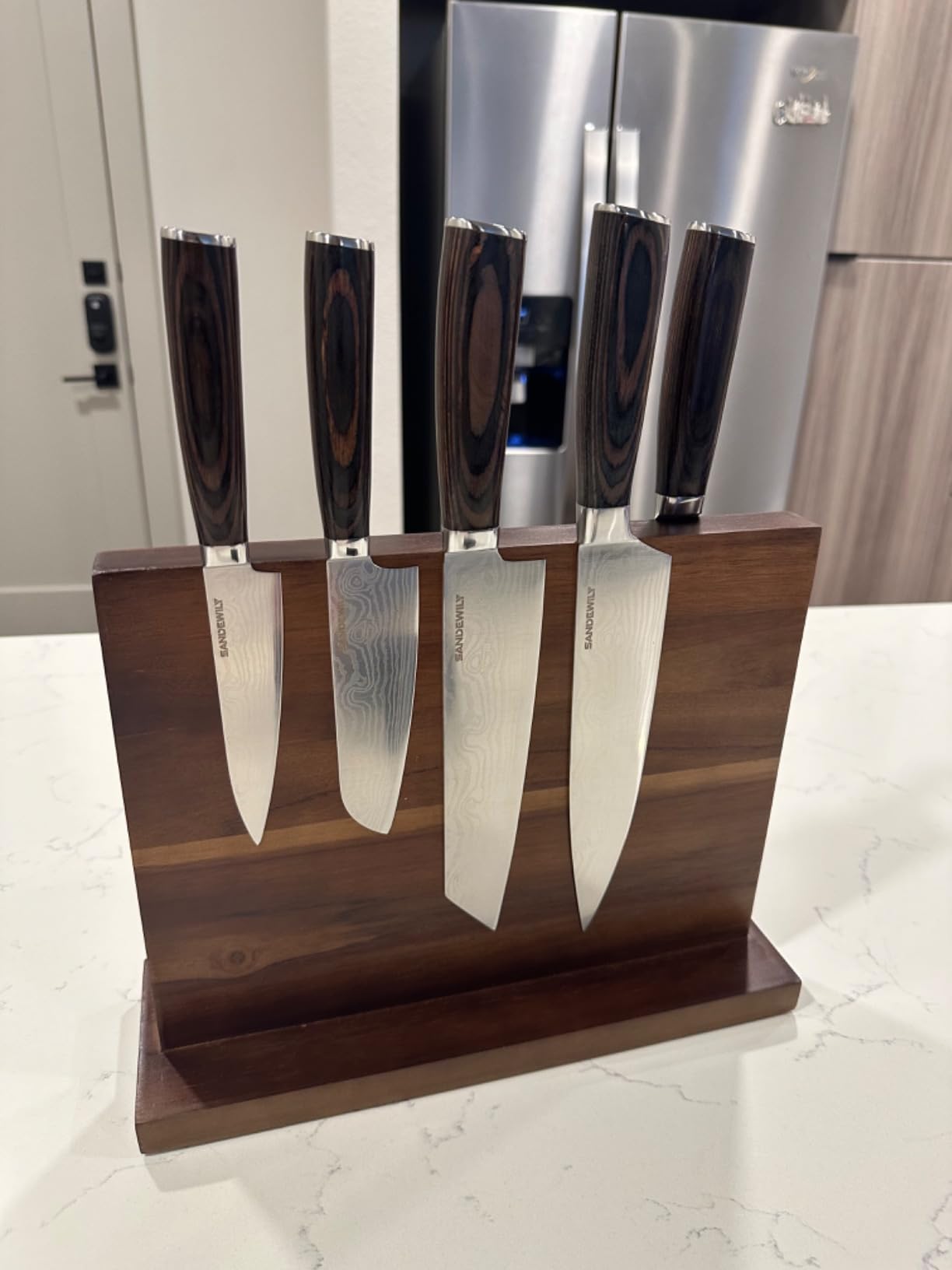 Magnetic Knife Holder - KUCHEASY Double Sided Magnetic Knife Block Without Knives - Wooden Universal Knife Stand Strong Enhanced Magnets -Knife Display Rack for Kitchen Counter Multifunctional Storage customer photo 1