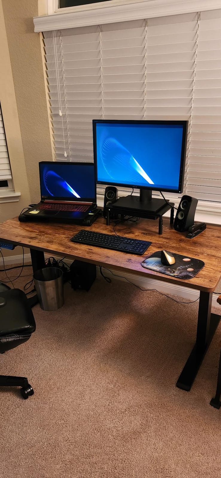 FLEXISPOT E6 3-Stage Dual Motor Electric Standing Desk 55 x 28 Sit Stand Up Desk, Holds 220 lbs, Adjustable Height w/Memory Presets, One-Piece Special Walnut Desktop & Black Frame, Ships in 2 Boxes customer photo 1