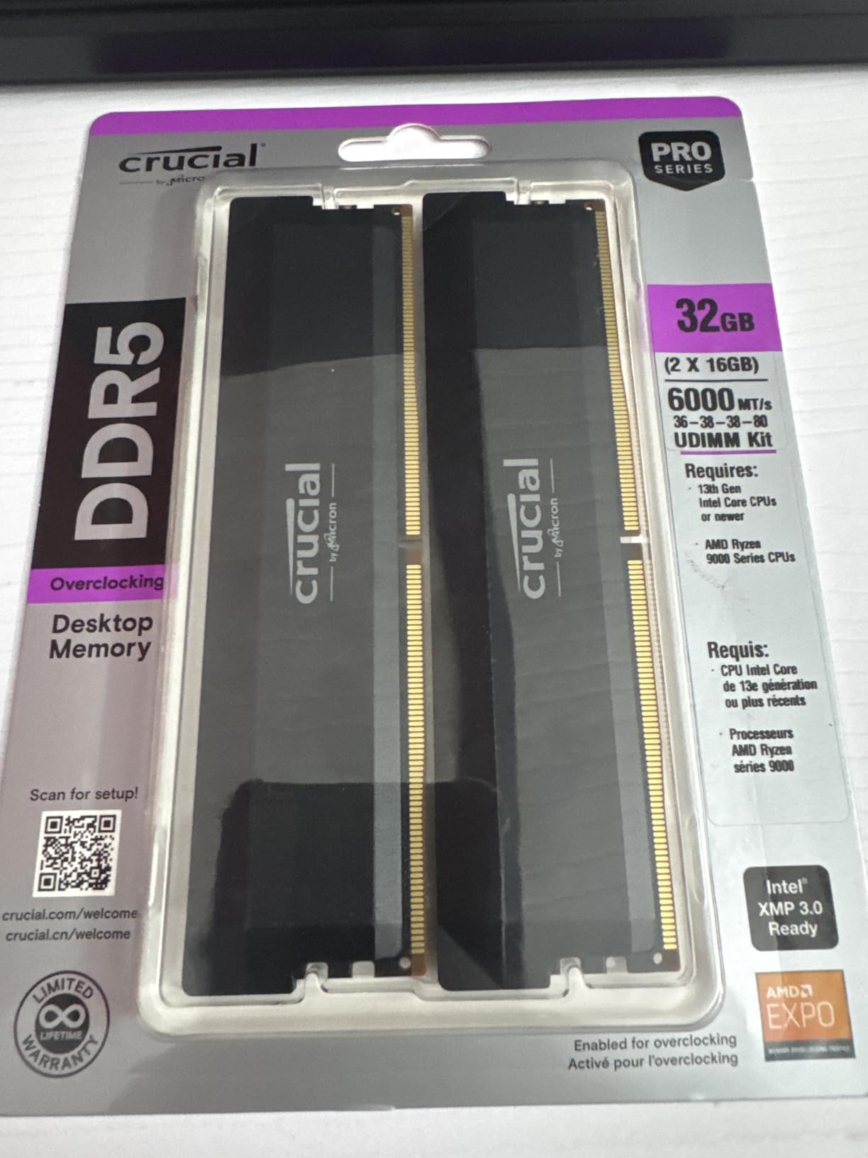 Crucial Pro 32GB DDR5 RAM Kit (2x16GB),CL36 6000MHz, Overclocking Desktop Gaming Memory, Intel XMP 3.0 & AMD Expo Compatible, Black - CP2K16G60C36U5B customer photo 2