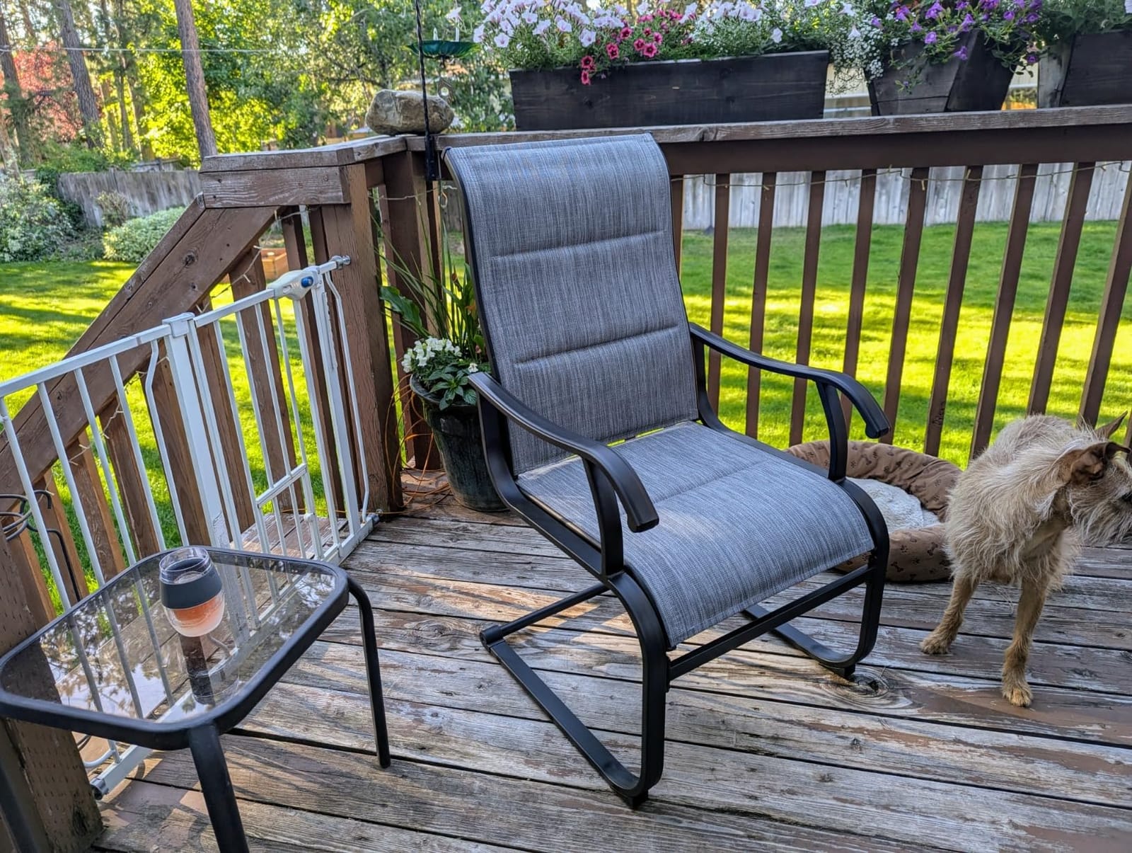 NUU GARDEN Set of 2 Patio Dining Chairs All Weather Outdoor Padded Textilene Chairs with High Back and Spring Motion Design Breathable Outdoor Dining Chairs for Deck Lawn Backyard Grey customer photo 2