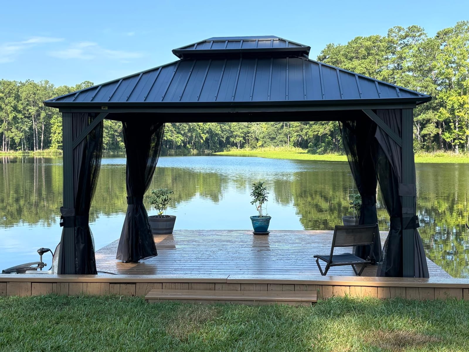 PURPLE LEAF Patio Hardtop Gazebo 12' x 16' Aluminum with Double Roof, Grey customer photo 2