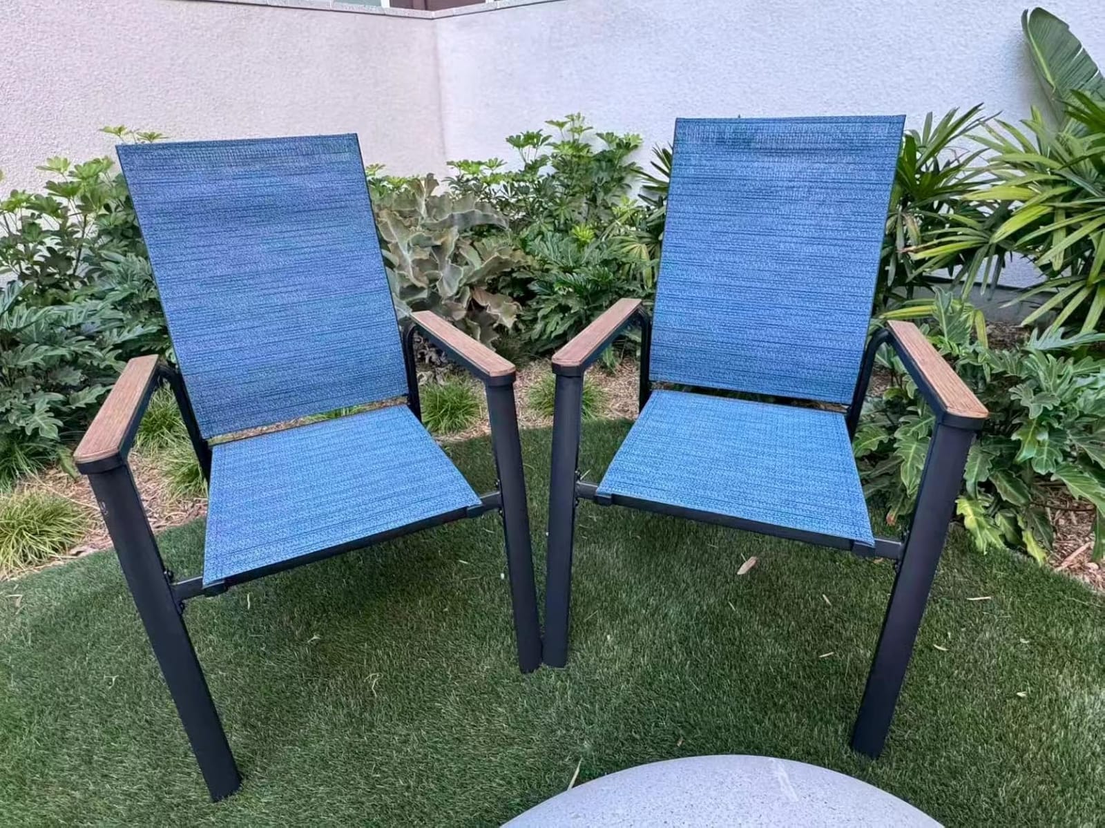 PHI VILLA Outdoor Stackable Dining Chairs Set of 6 w/Aluminum Frame, Beige customer photo 2