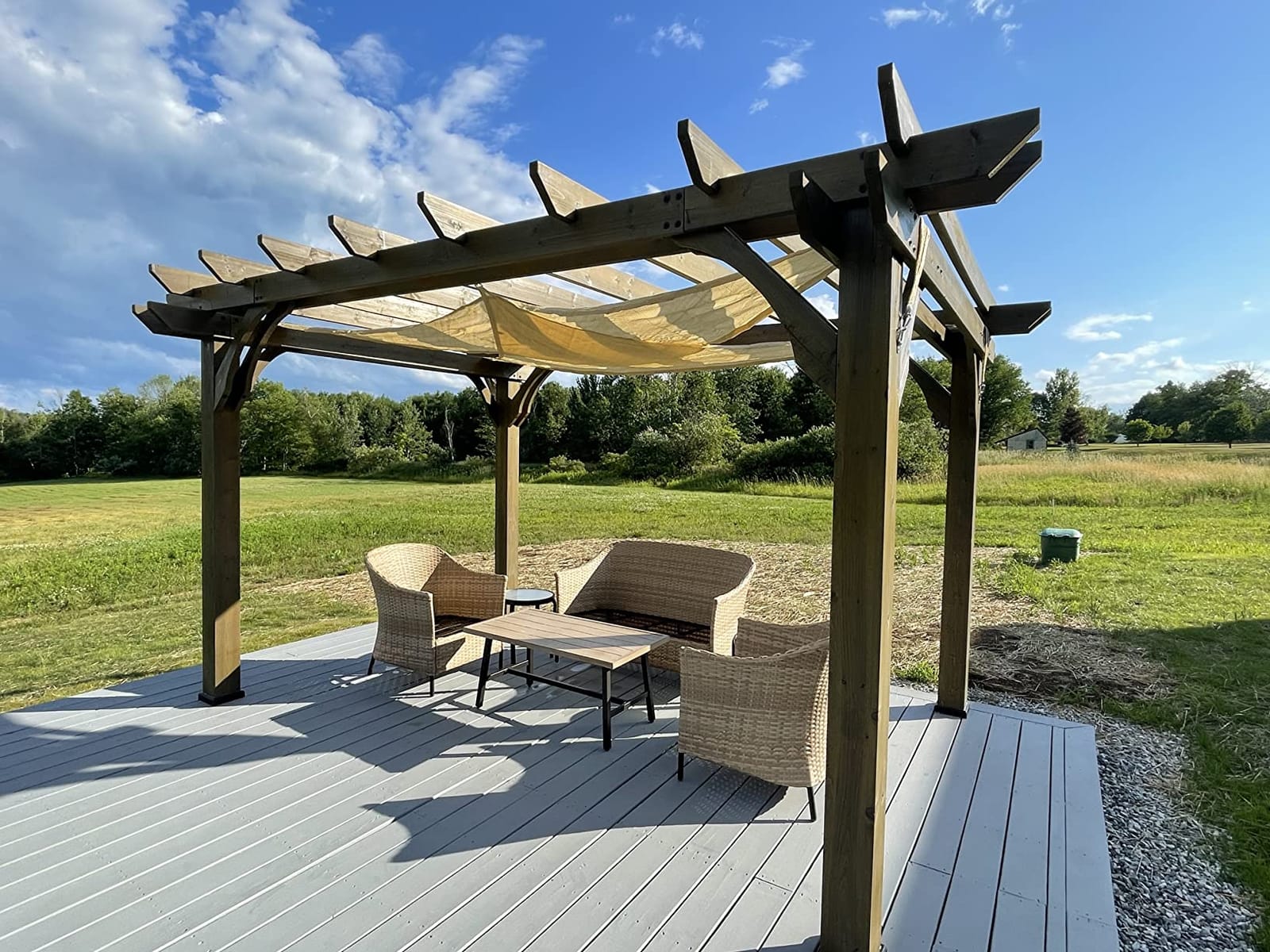 Backyard Discovery Somerville 14 x 10 Walnut All Cedar Pergola, Durable, Quality Supported Structure, Snow and Wind Supported, Rot Resistant, Electrical Outlet with USB, Deck, Garden, Patio customer photo 1