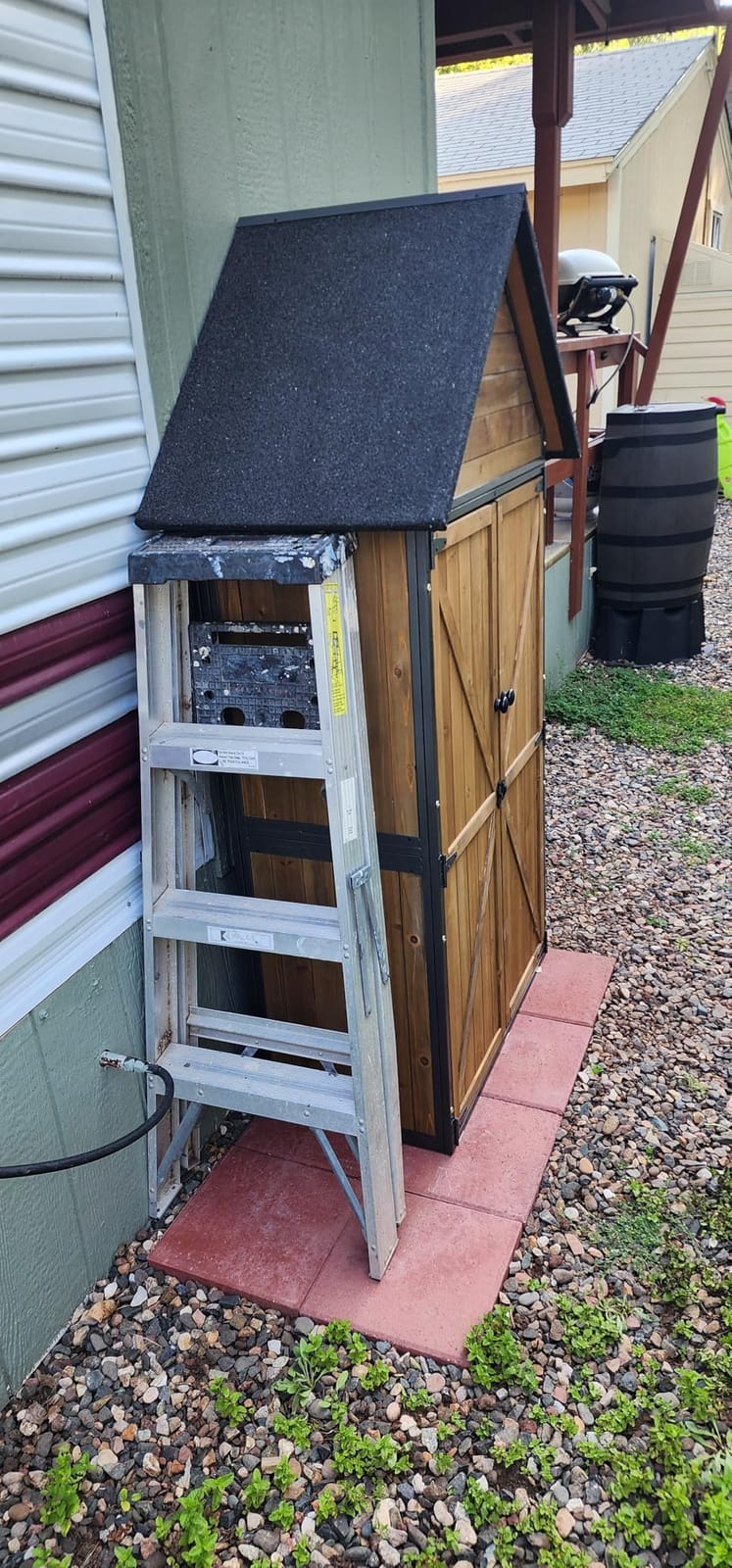 GUTINNEEN Outdoor Storage Cabinet, Upgraded with Durable Front Metal Frame Garden Shed Tool Storage Cabinet with Wooden Floor Adjustable Shelfs 2.5 x 1.4FT (Brown) customer photo 1