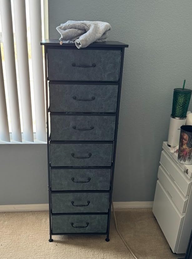 Fixwal Tall Skinny Dresser with 7 Fabric Drawers, Slim Dresser, Black customer photo 1