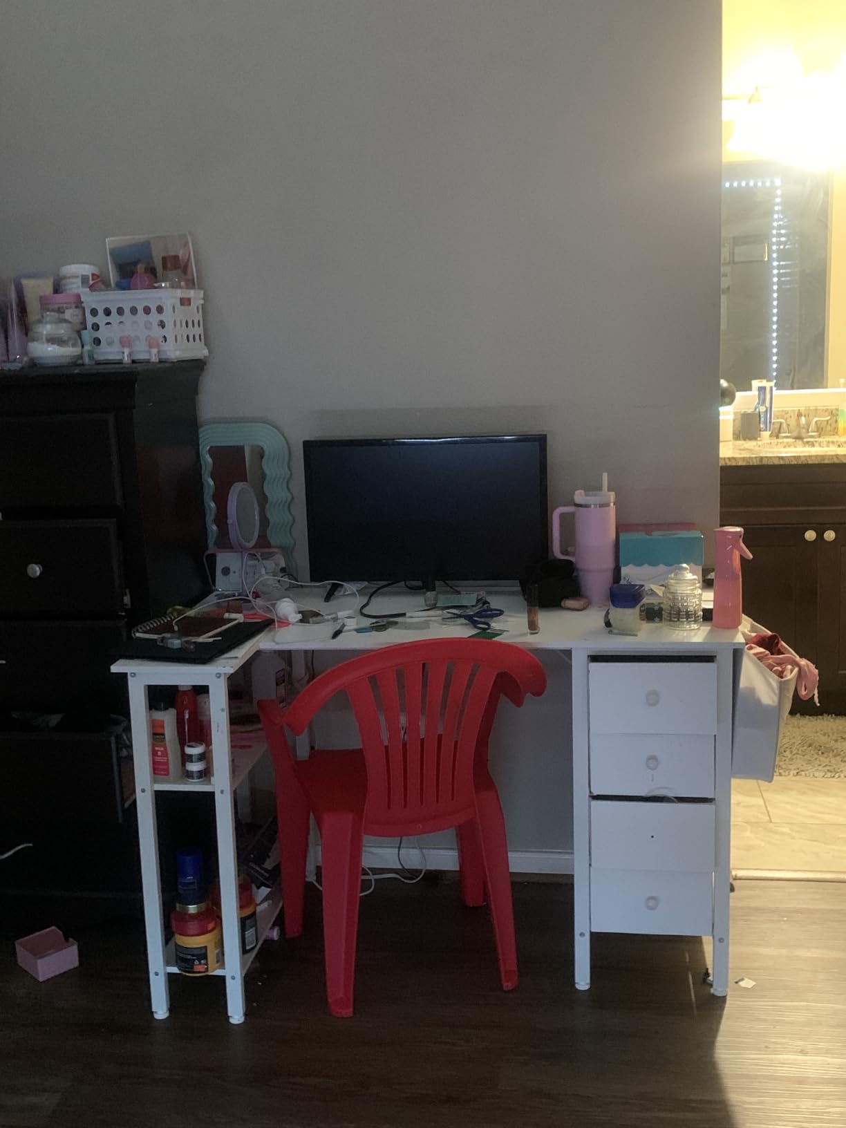 Lufeiya L Shaped Gaming Desk with Power Outlet, 47 Inch Reversible Corner Computer Desk with Drawers & Storage Shelves for Home Office Bedroom, L-Shaped Teen PC Desks with Fabric Drawer, Black customer photo 1