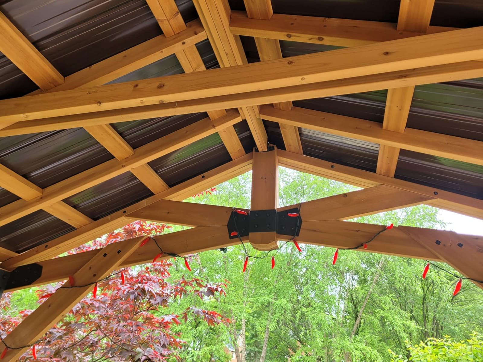 Backyard Discovery Norwood 14' x 10' Cedar Wood Outdoor Gazebo Pavilion with Hardtop Galvanized Steel Peak Roof, Snow Support, Wind Resistance, PowerPort, Shade for Garden, Patio, Deck, Entertaining customer photo 2