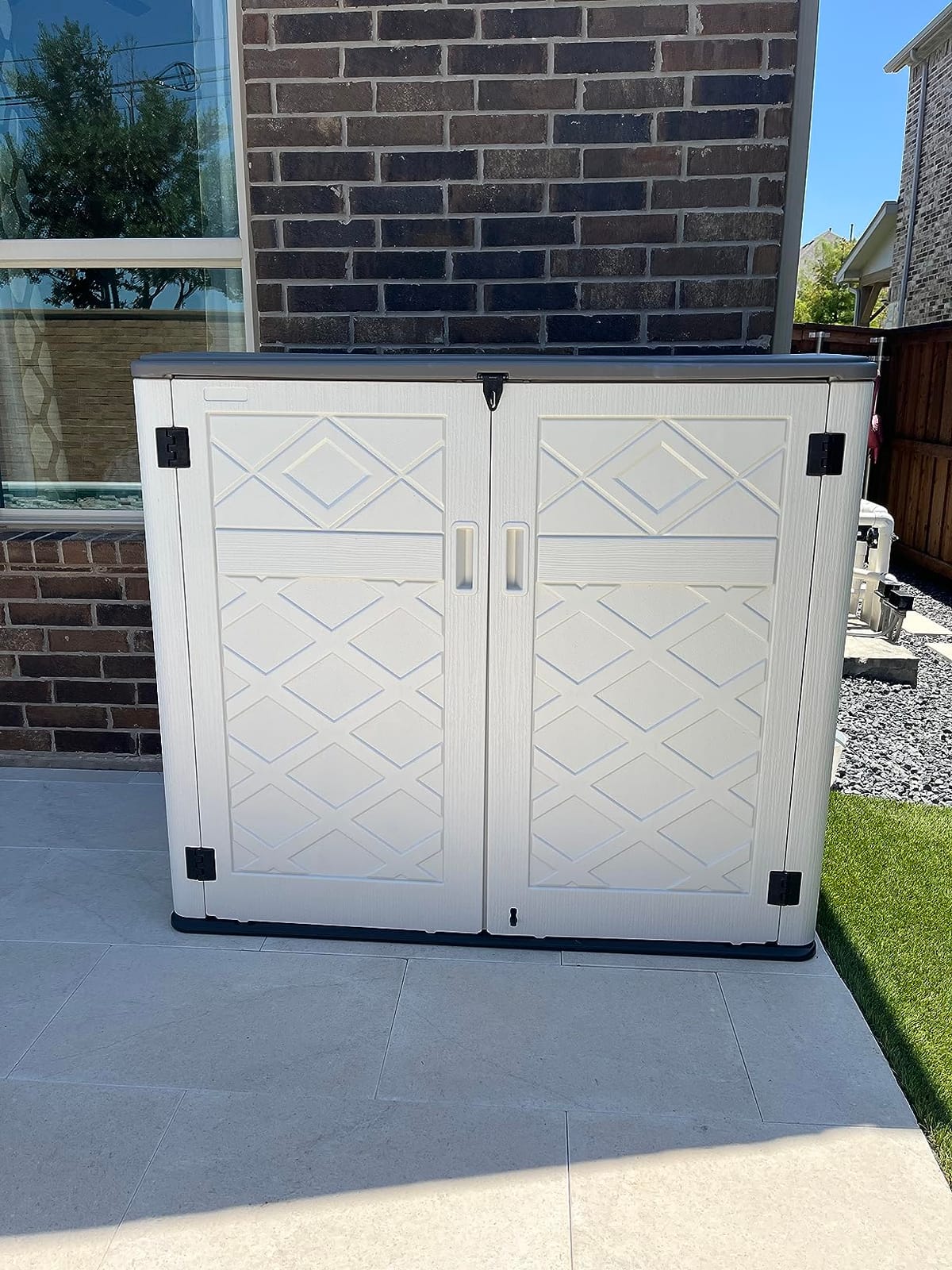 Mrosaa Vertical Outdoor Storage Cabinets,Plastic Sheds&Outdoor Storage with Floor,Outdoor Storage Box Waterproof/Lockable for Garage,Bike,Tools Storage Shed (57Cu.ft) customer photo 1