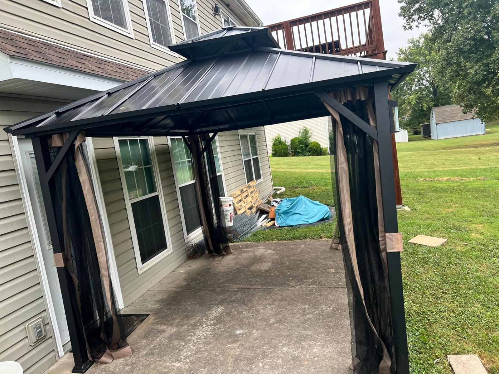 Modern Shade Hardtop Gazebo 12x12 with 4 LED Lights for Backyard, Black customer photo 2