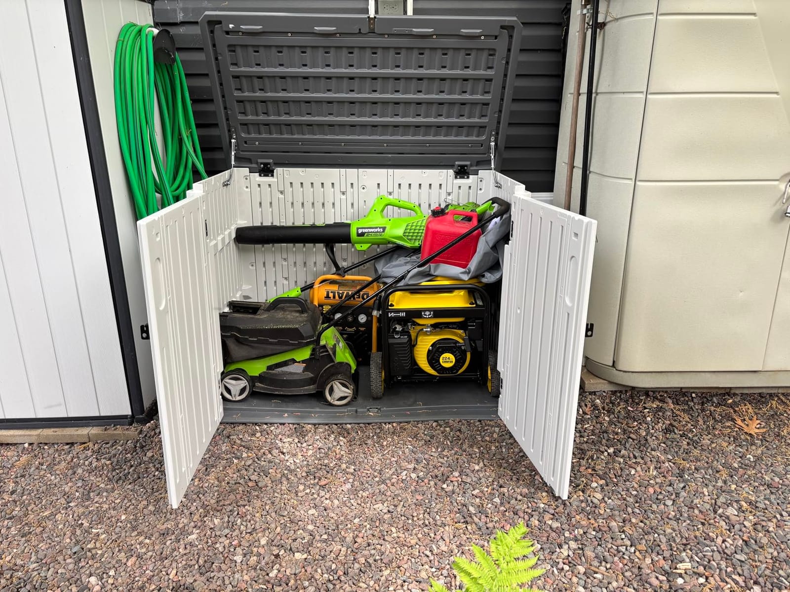 Aoxun 64 Cu.Ft Resin Storage Shed with Metal Shelving Kit & Floor, White customer photo 1
