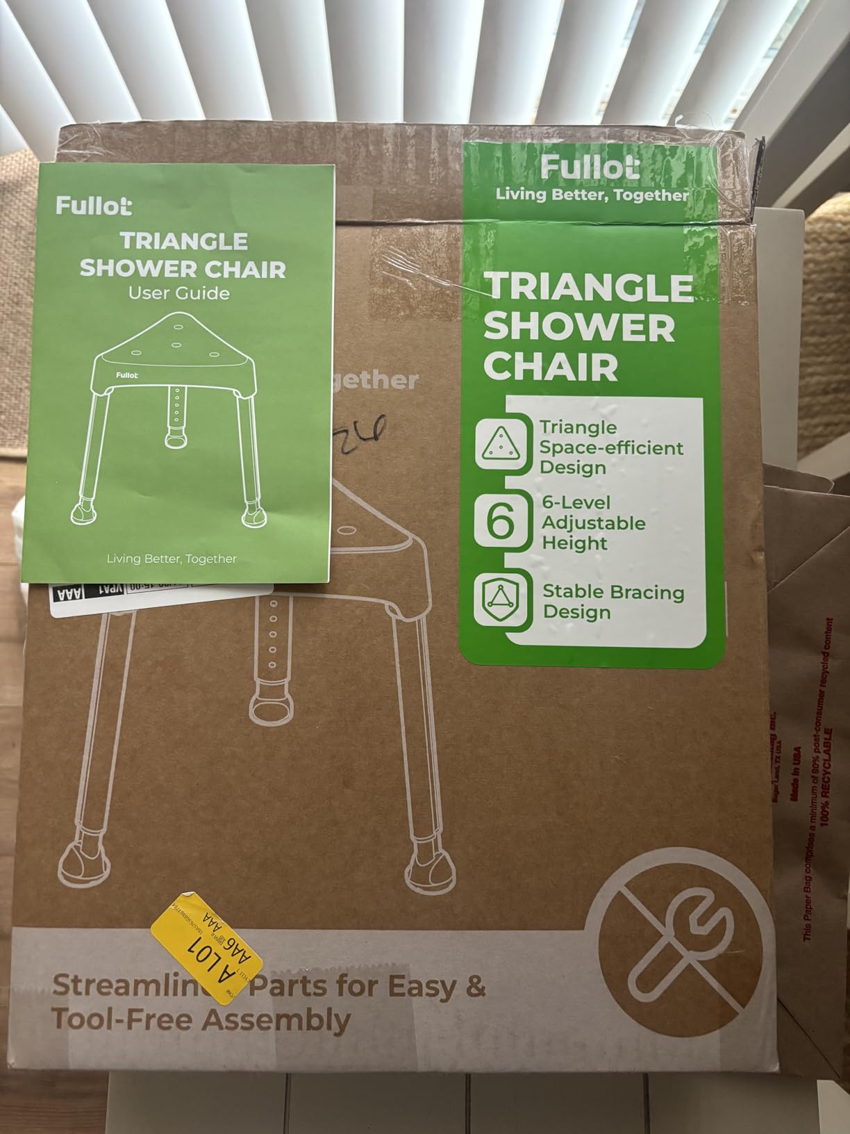 FULLOT Space-Saving Triangular Shower Chair for Inside Shower, 400 lbs customer photo 1