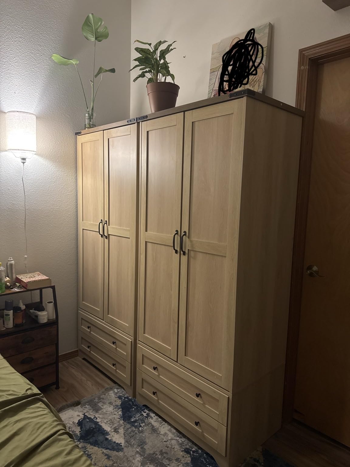 Brafab 2 Doors Wooden Armoire Wardrobe Closet with 2 Drawers, Natural customer photo 2