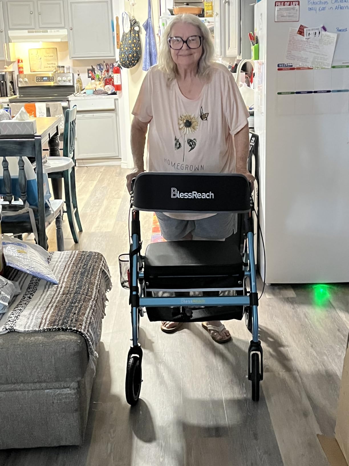 BlessReach Foldable Heavy-Duty Rollator Walkers with Seat for Seniors,Black customer photo 2