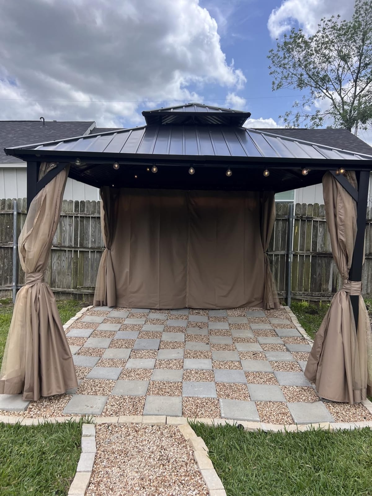 10’x12’ Hardtop Gazebo, Galvanized Steel Double Roof Canopy with Heavy-Duty Steel Frame, Outdoor Pavilion with Nettings and Curtains customer photo 2