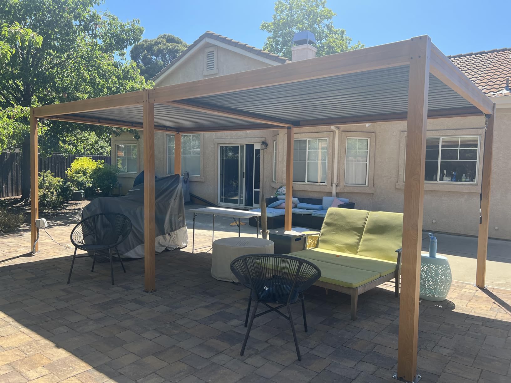 Domi Louvered Pergola 10x16, Outdoor Metal Pergola, Espresso Brown customer photo 1